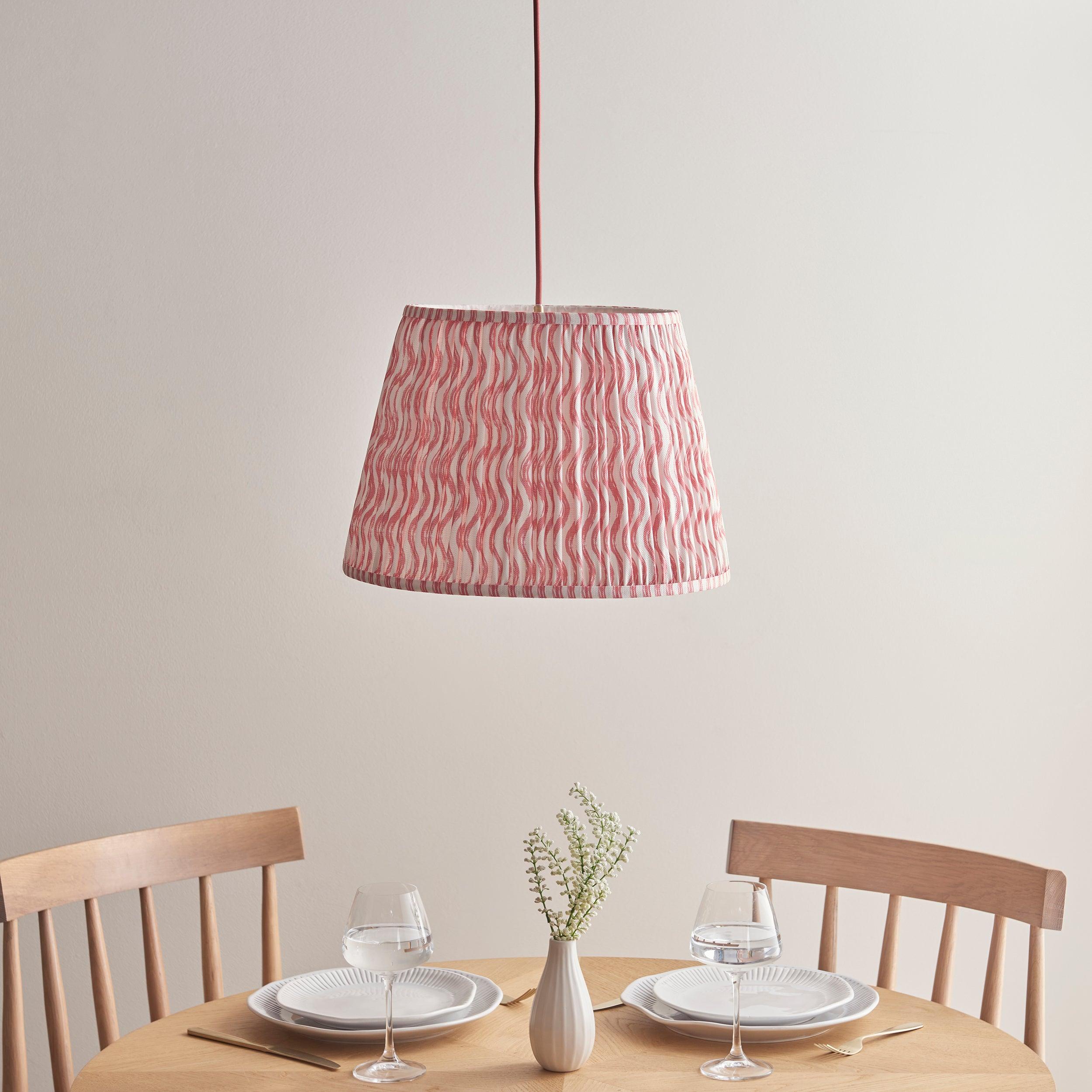 Eltham Ceiling Pendant Light With Red Flex and Pink Ripple 40cm Shade