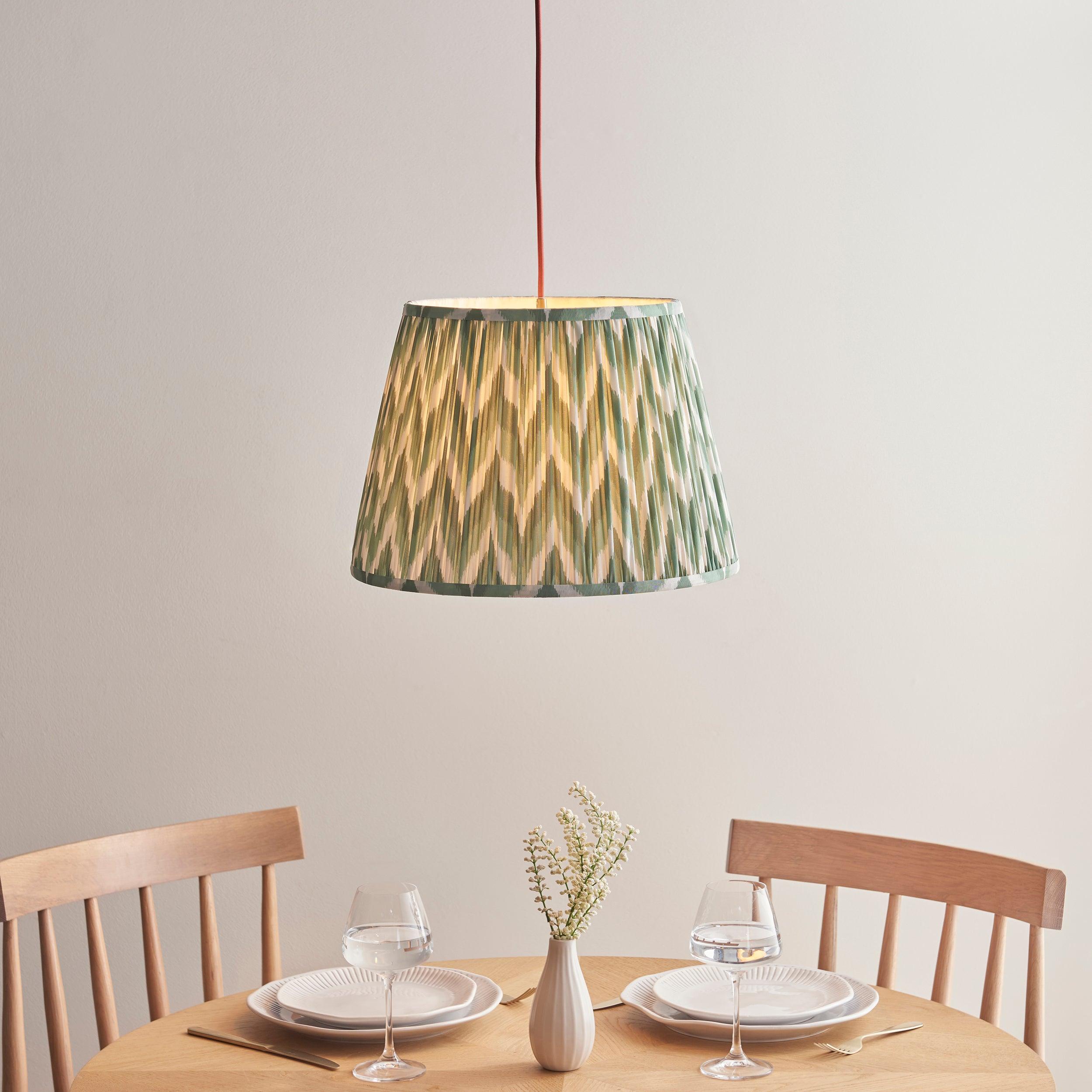 Eltham Ceiling Pendant Light With Red Flex and Green Zigzag 40cm Shade