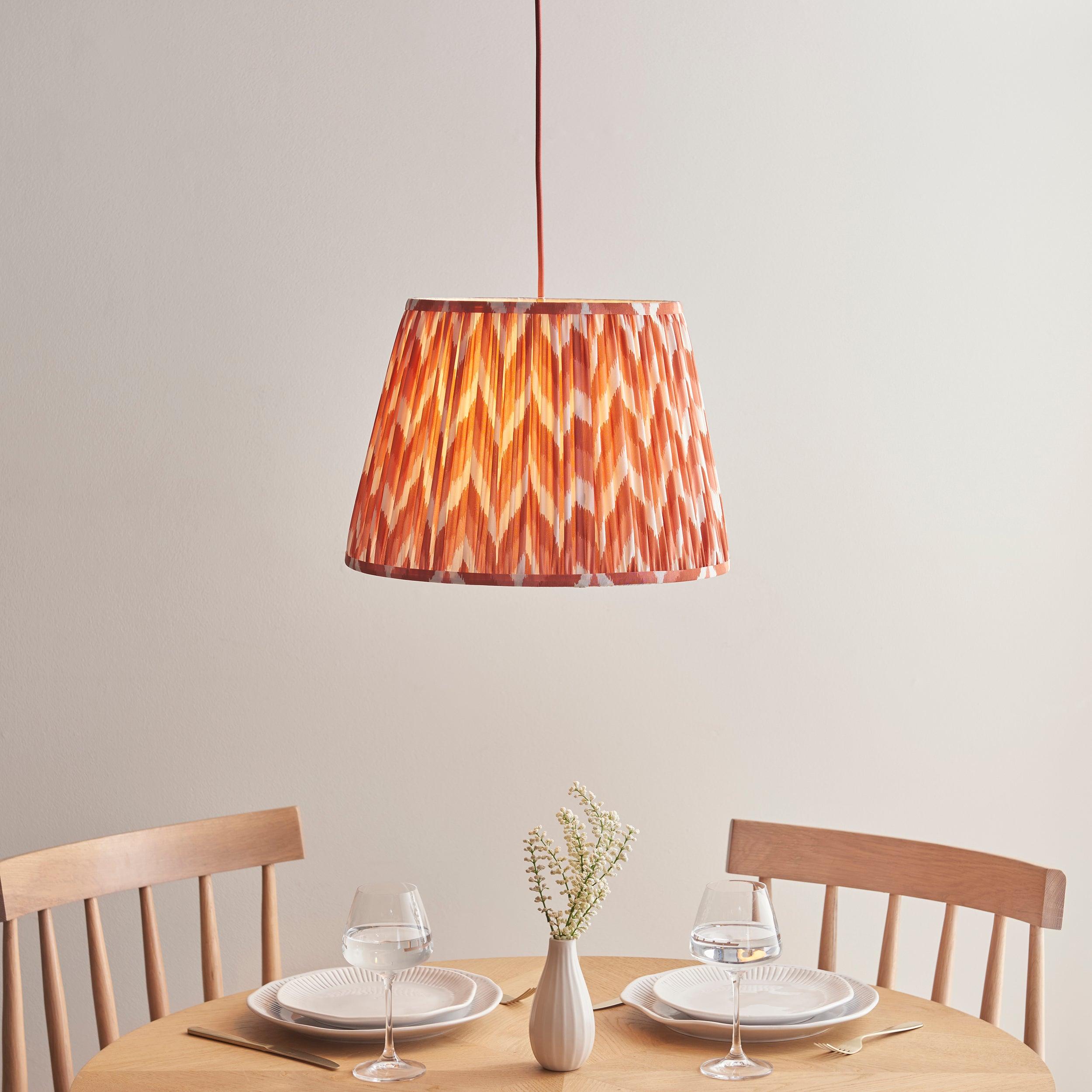 Eltham Ceiling Pendant Light With Red Flex and Orange Zigzag 40cm Shade