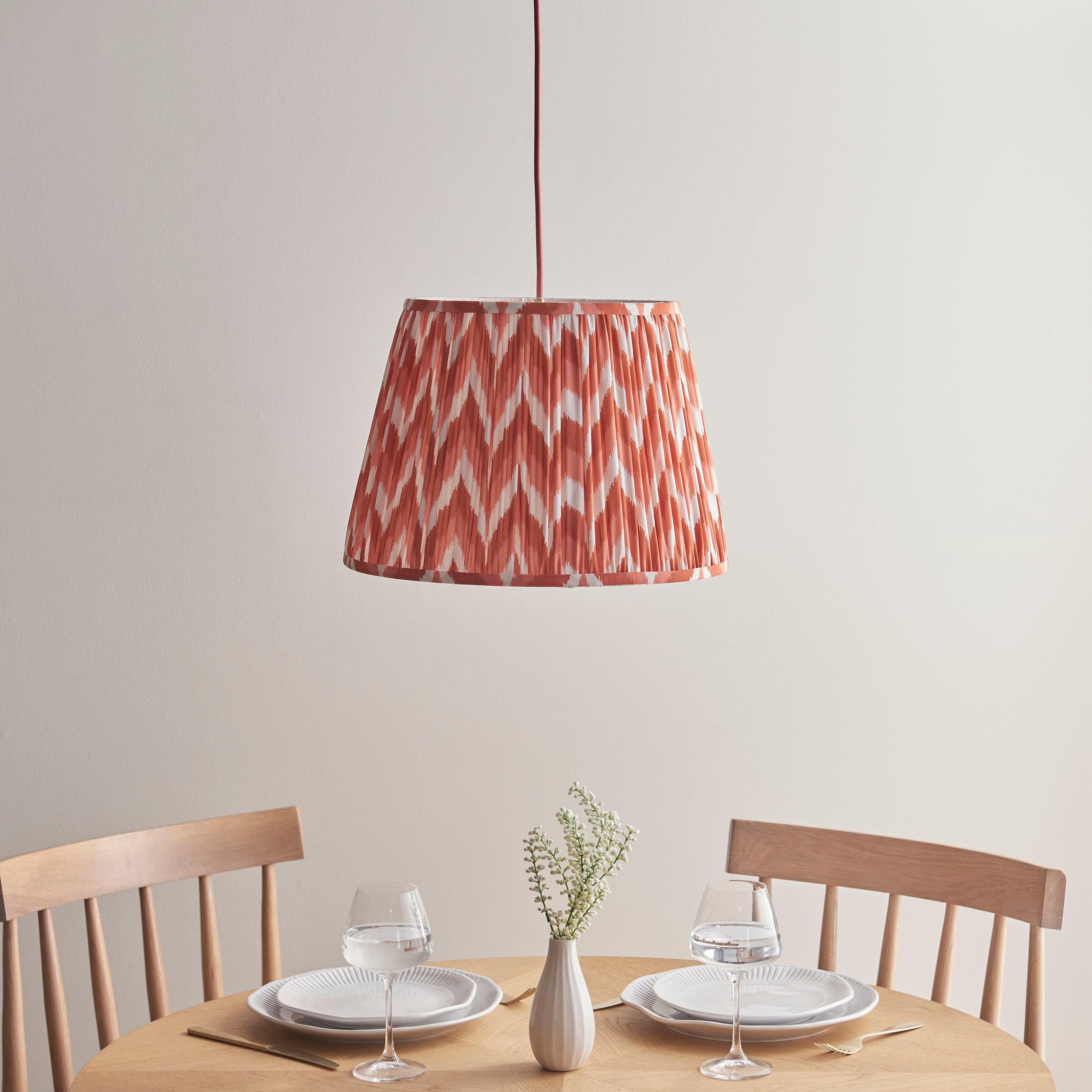 Eltham Ceiling Pendant Light With Red Flex and Orange Zigzag 40cm Shade