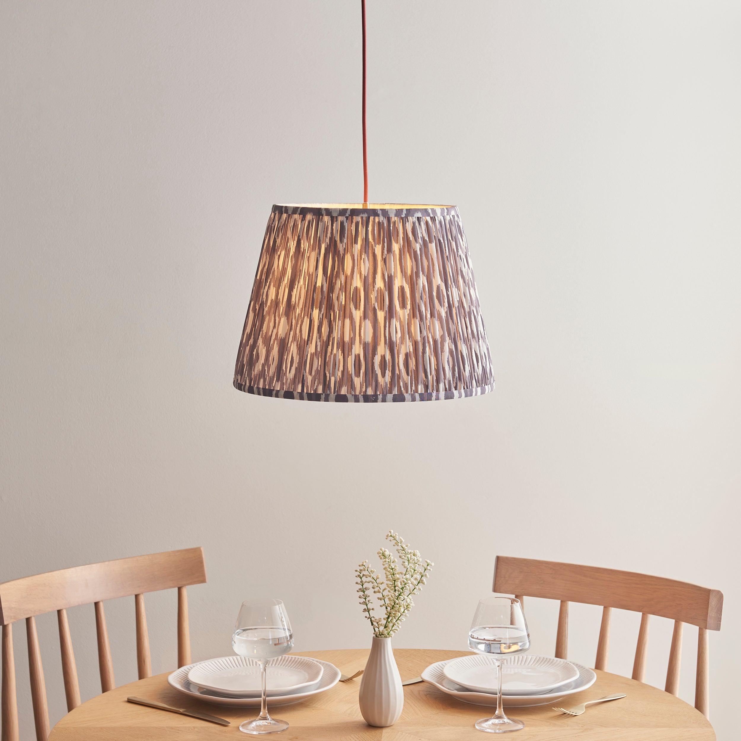 Eltham Ceiling Pendant Light With Red Flex and Grey Ikat 40cm Shade