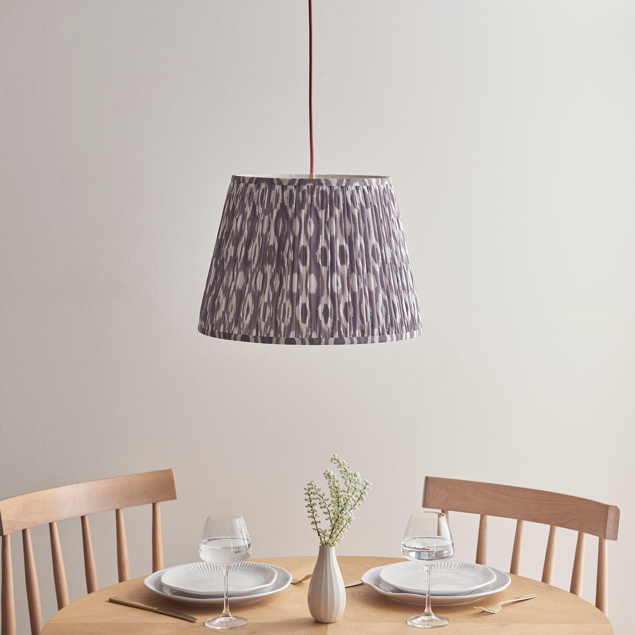 Eltham Ceiling Pendant Light With Red Flex and Grey Ikat 40cm Shade