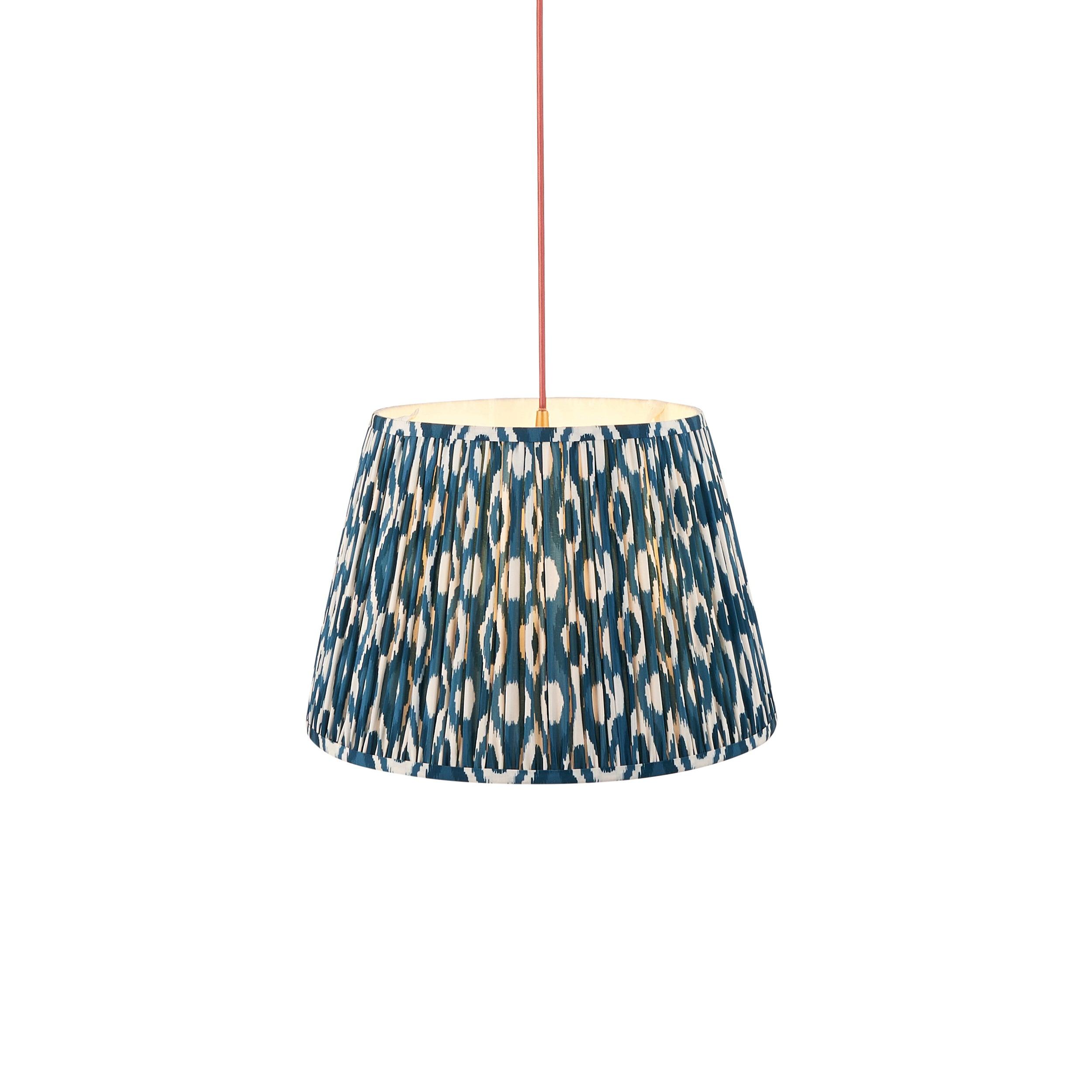 Eltham Ceiling Pendant Light With Red Flex and Blue Ikat 40cm Shade