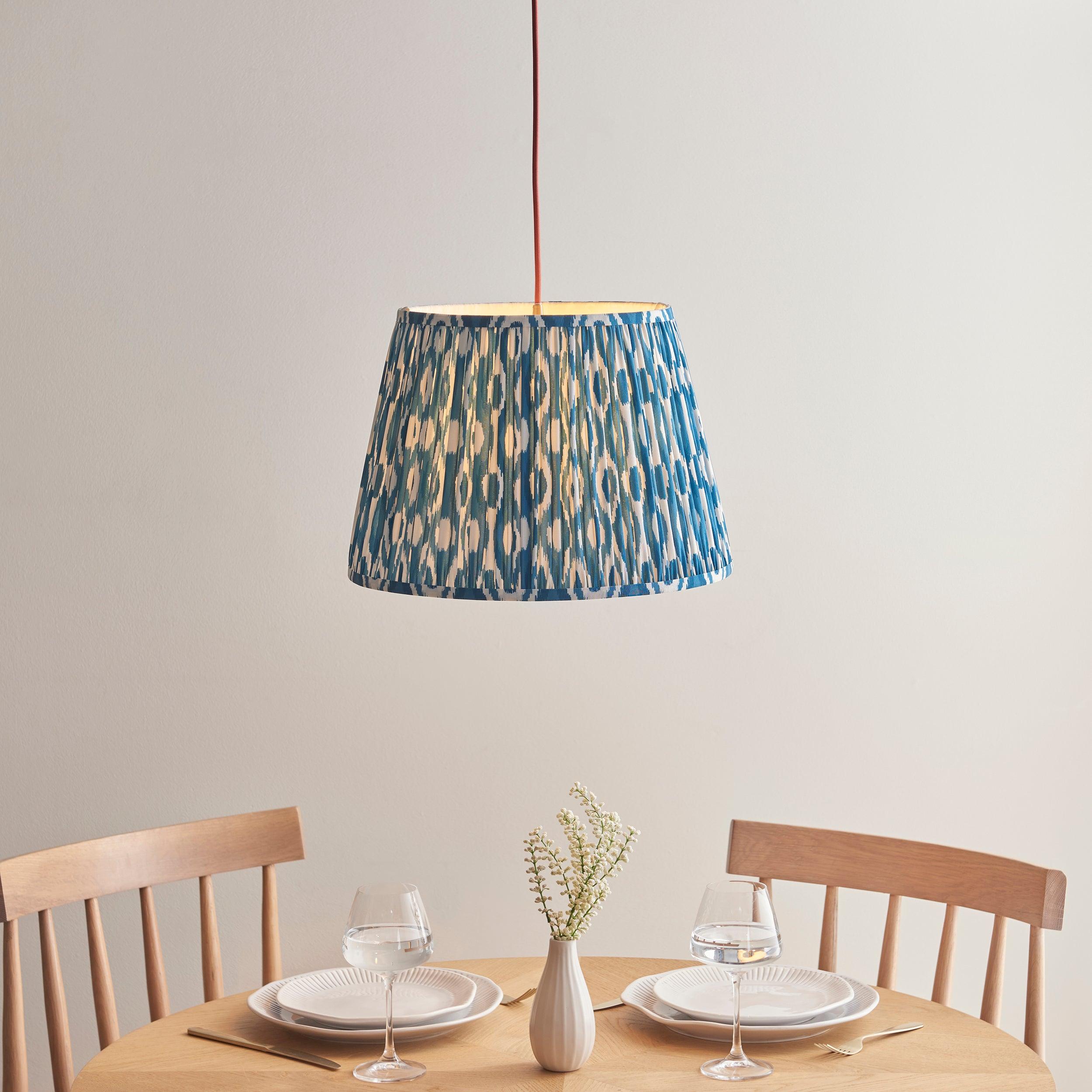 Eltham Ceiling Pendant Light With Red Flex and Blue Ikat 40cm Shade