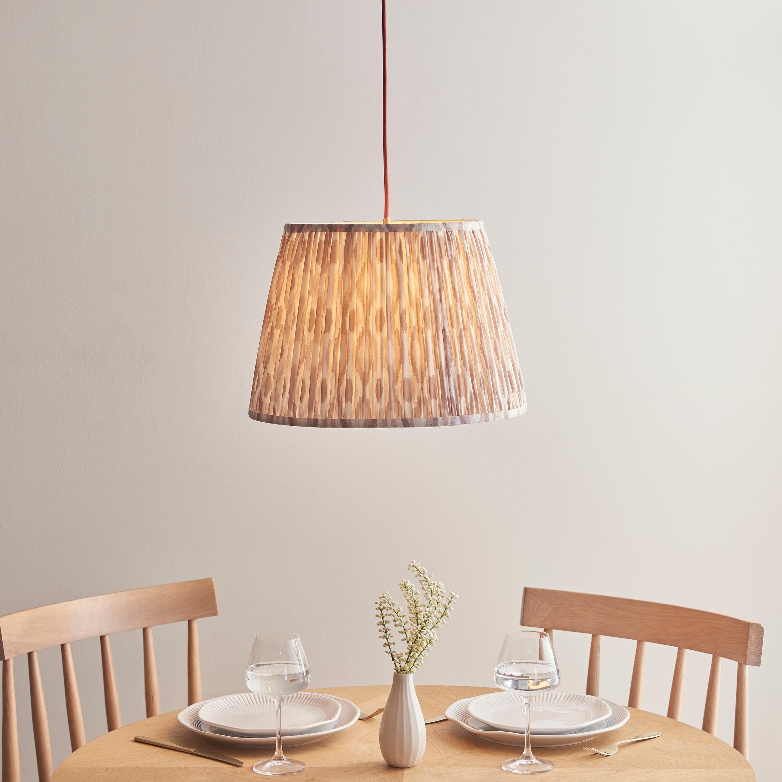 Eltham Ceiling Pendant Light With Red Flex and Neutral Ikat 40cm Shade