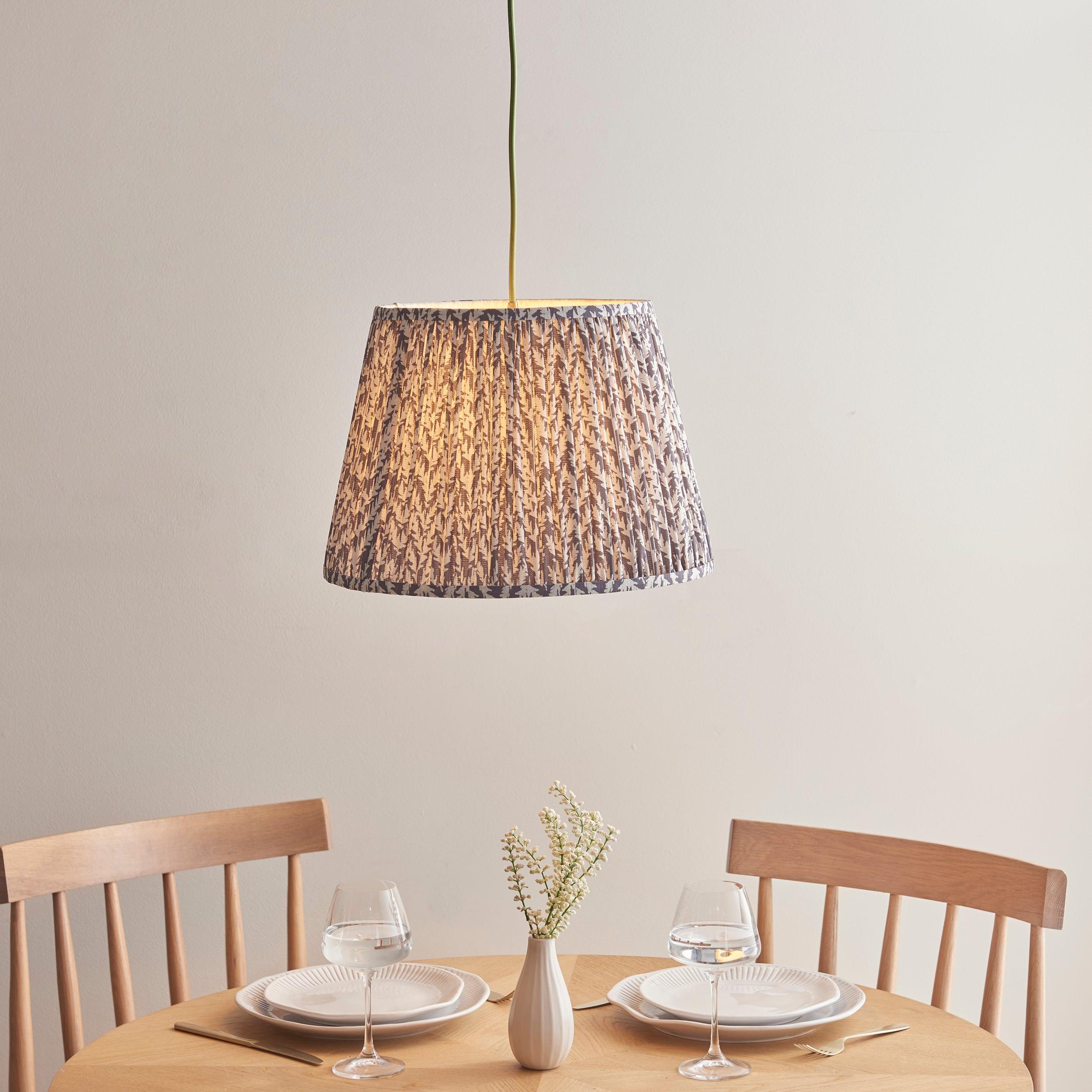 Eltham Ceiling Pendant Light With Green Flex and Grey Leaf 40cm Shade