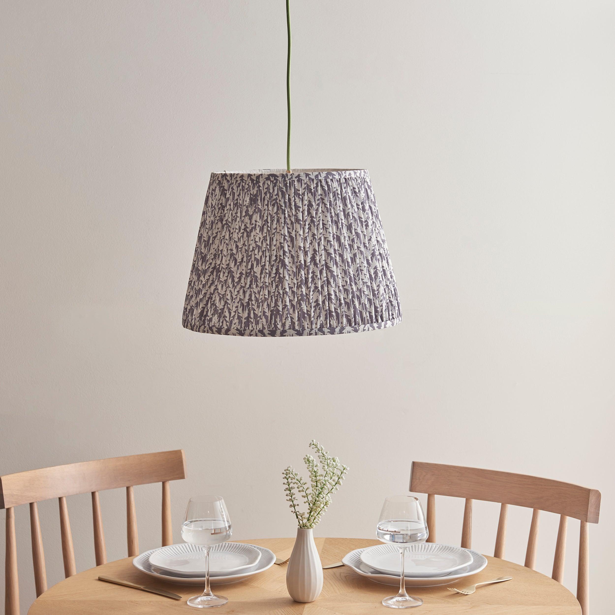 Eltham Ceiling Pendant Light With Green Flex and Grey Leaf 40cm Shade