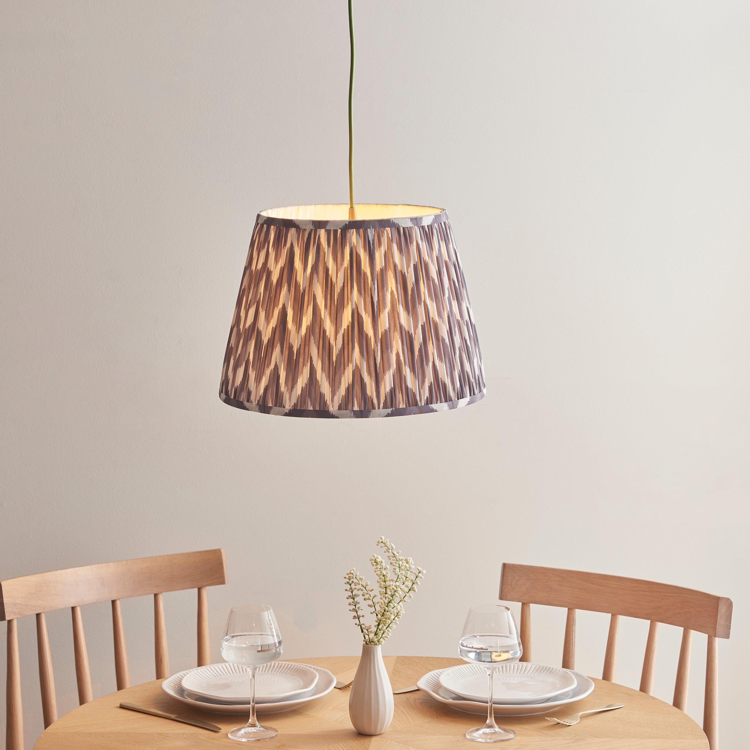 Eltham Ceiling Pendant Light With Green Flex and Grey Zigzag 40cm Shade