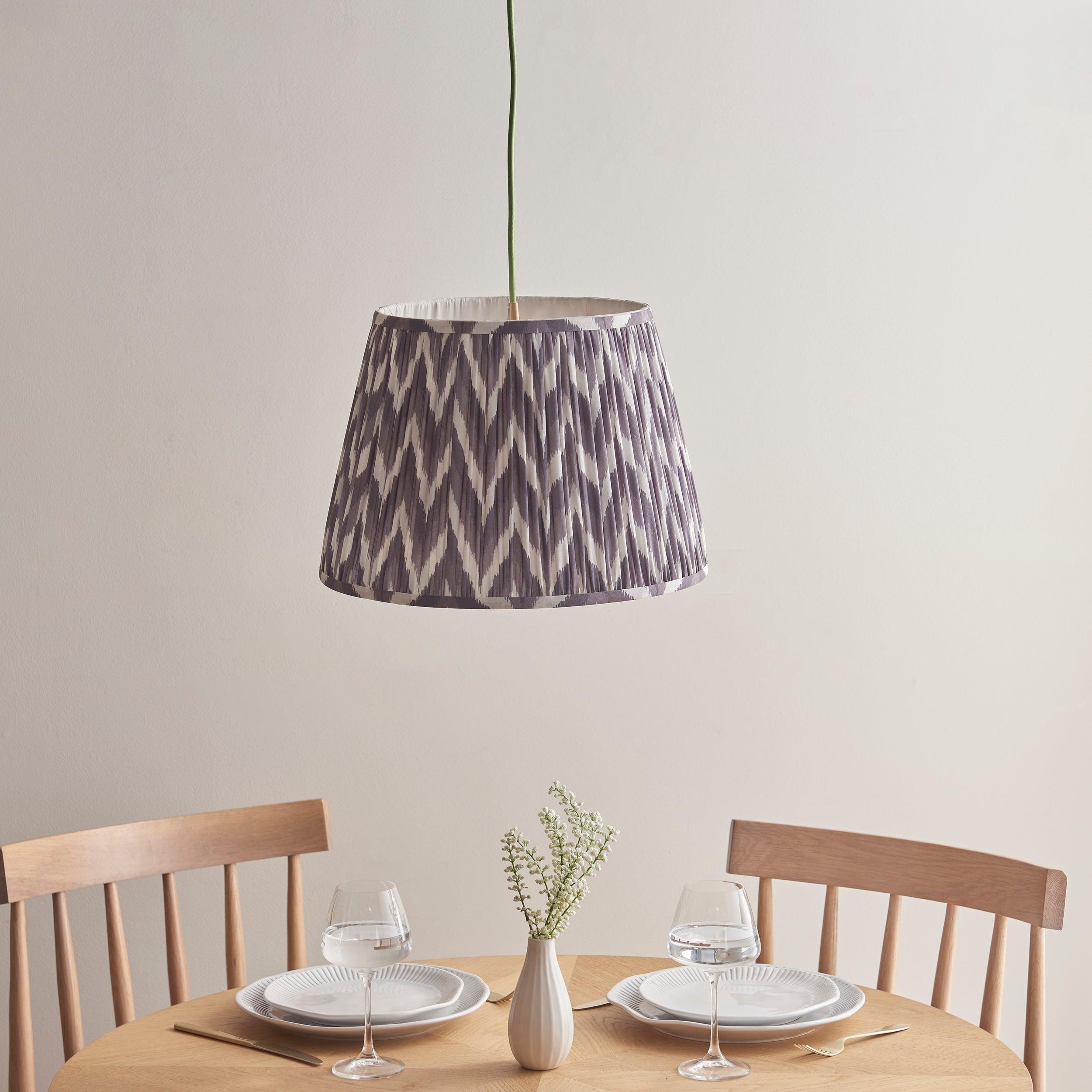 Eltham Ceiling Pendant Light With Green Flex and Grey Zigzag 40cm Shade