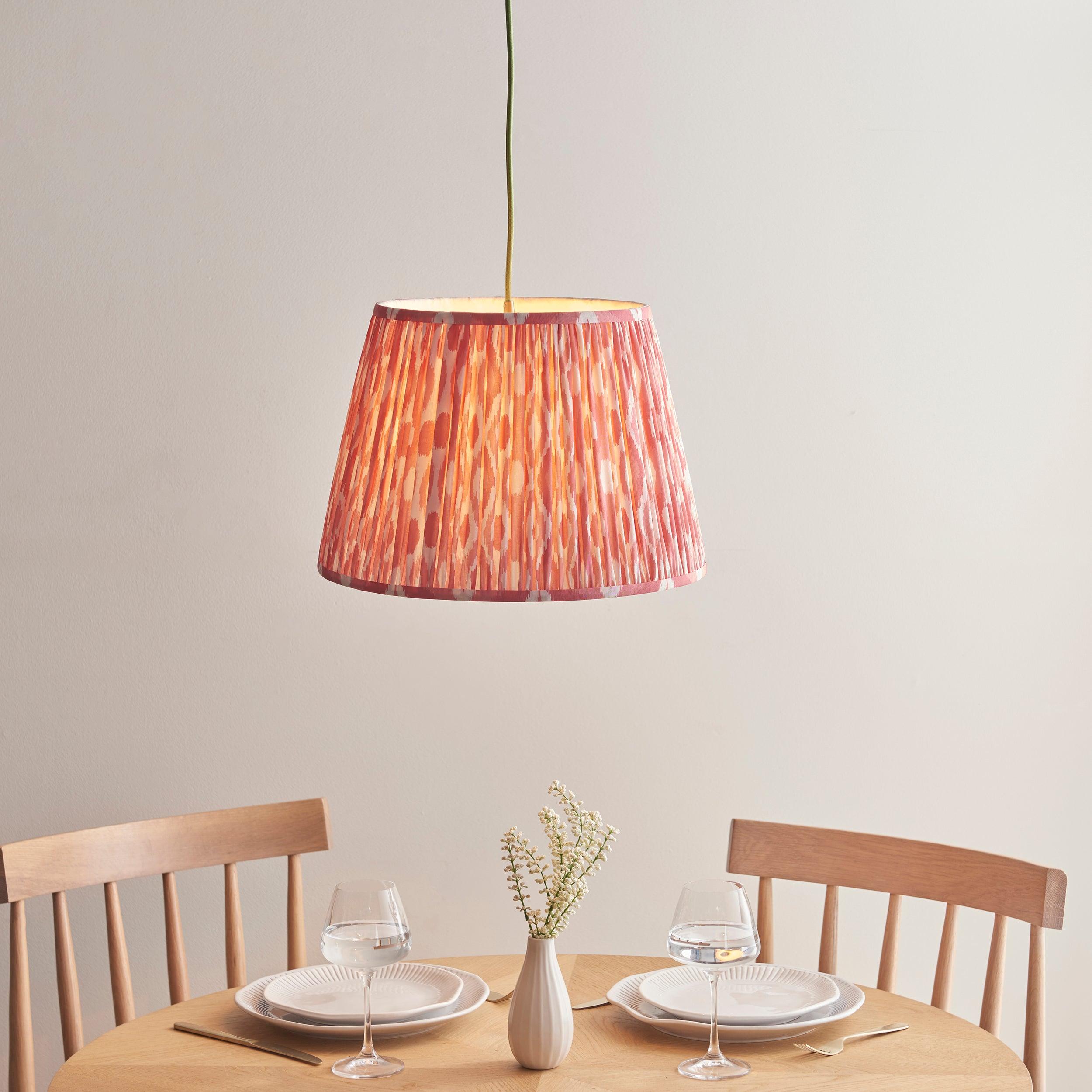 Eltham Ceiling Pendant Light With Green Flex and Pink Ikat 40cm Shade
