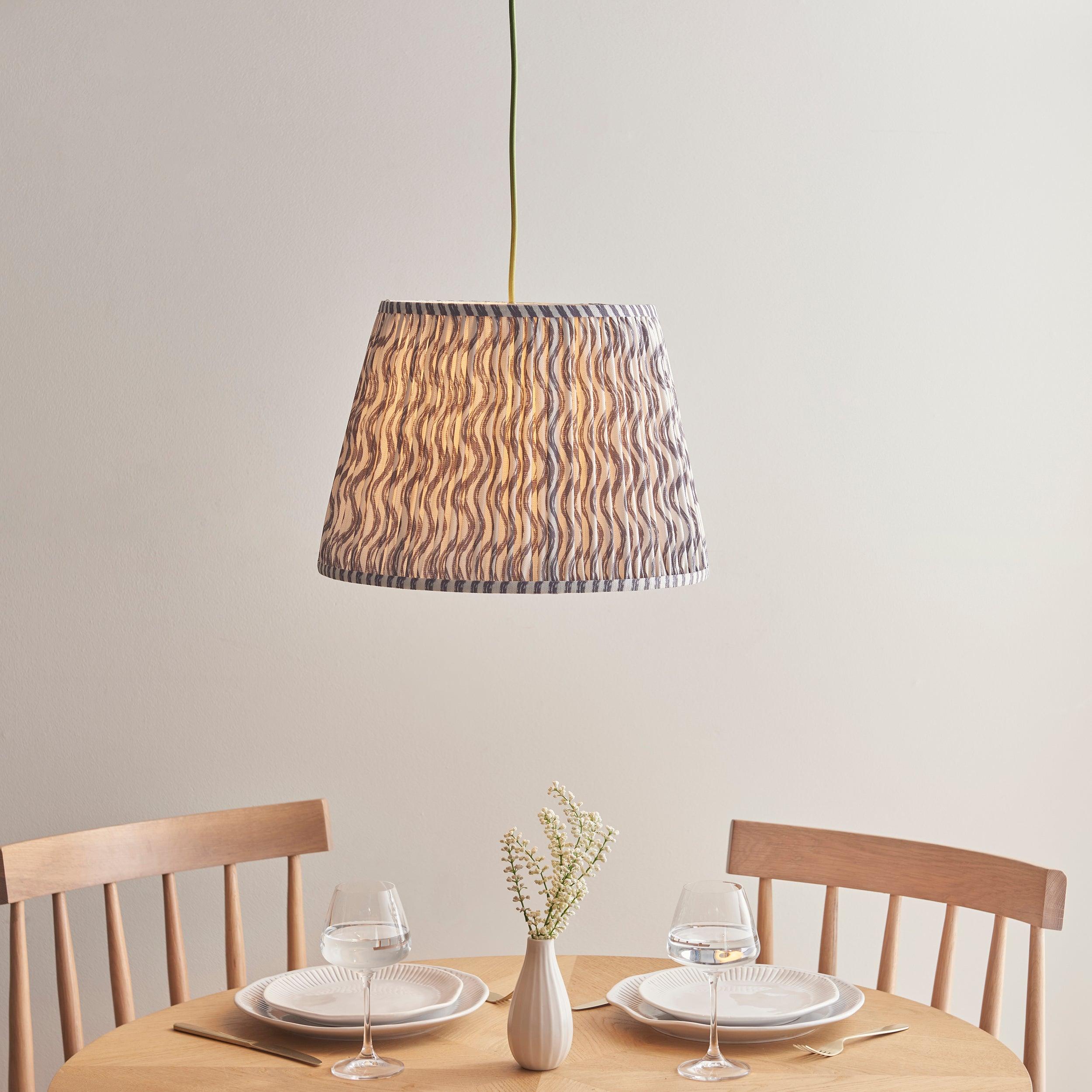 Eltham Ceiling Pendant Light With Green Flex and Grey Ripple 40cm Shade