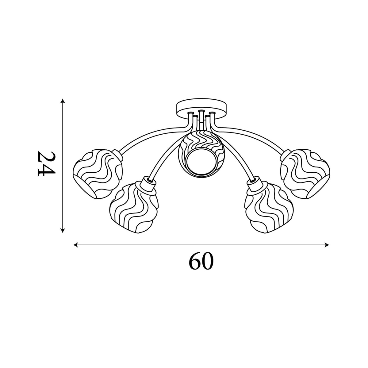 Dimension diagram of the Astral, Gold, Flush Ceiling Light - Textured Glass Shades with height and width in cm.