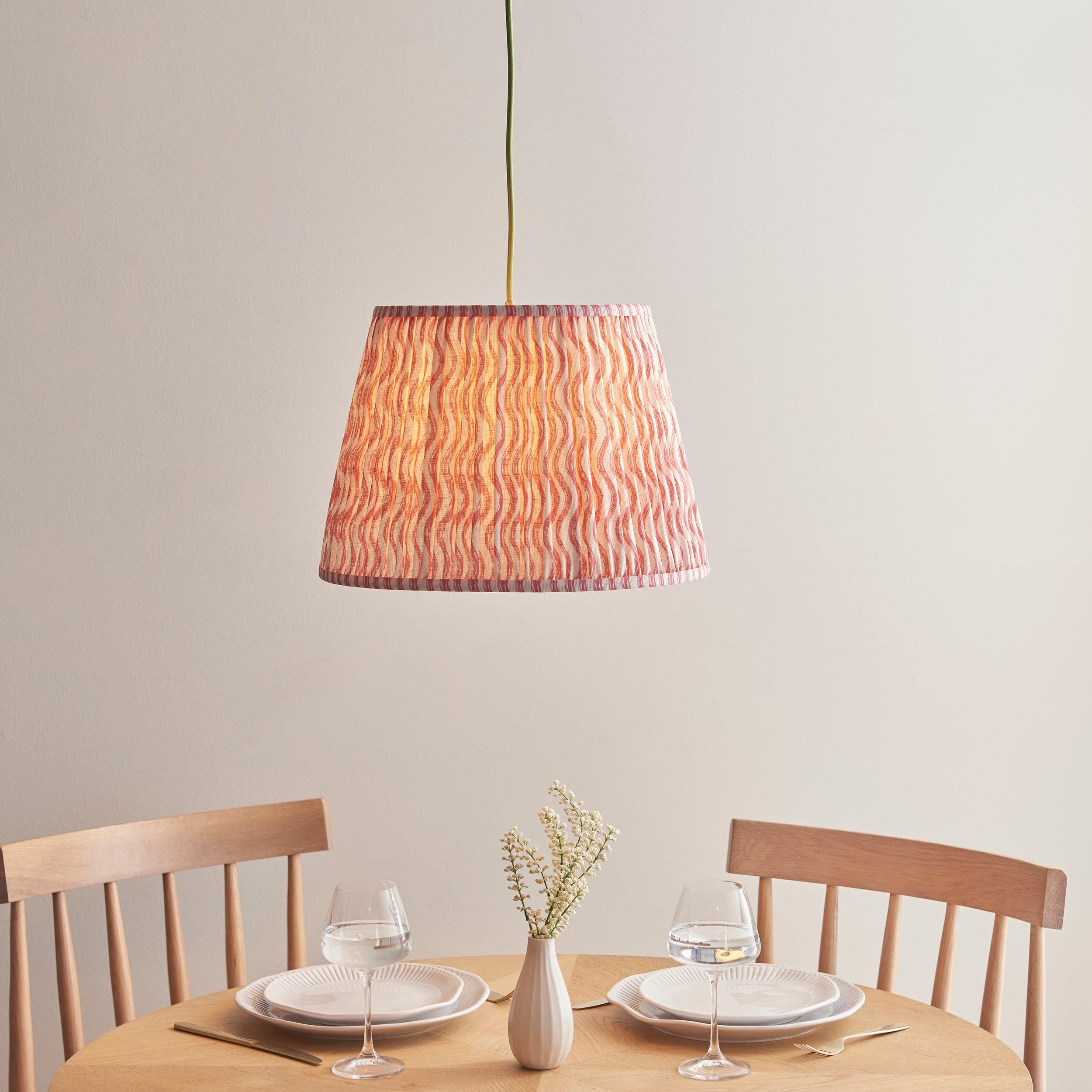 Eltham Ceiling Pendant Light With Green Flex and Pink Ripple 40cm Shade