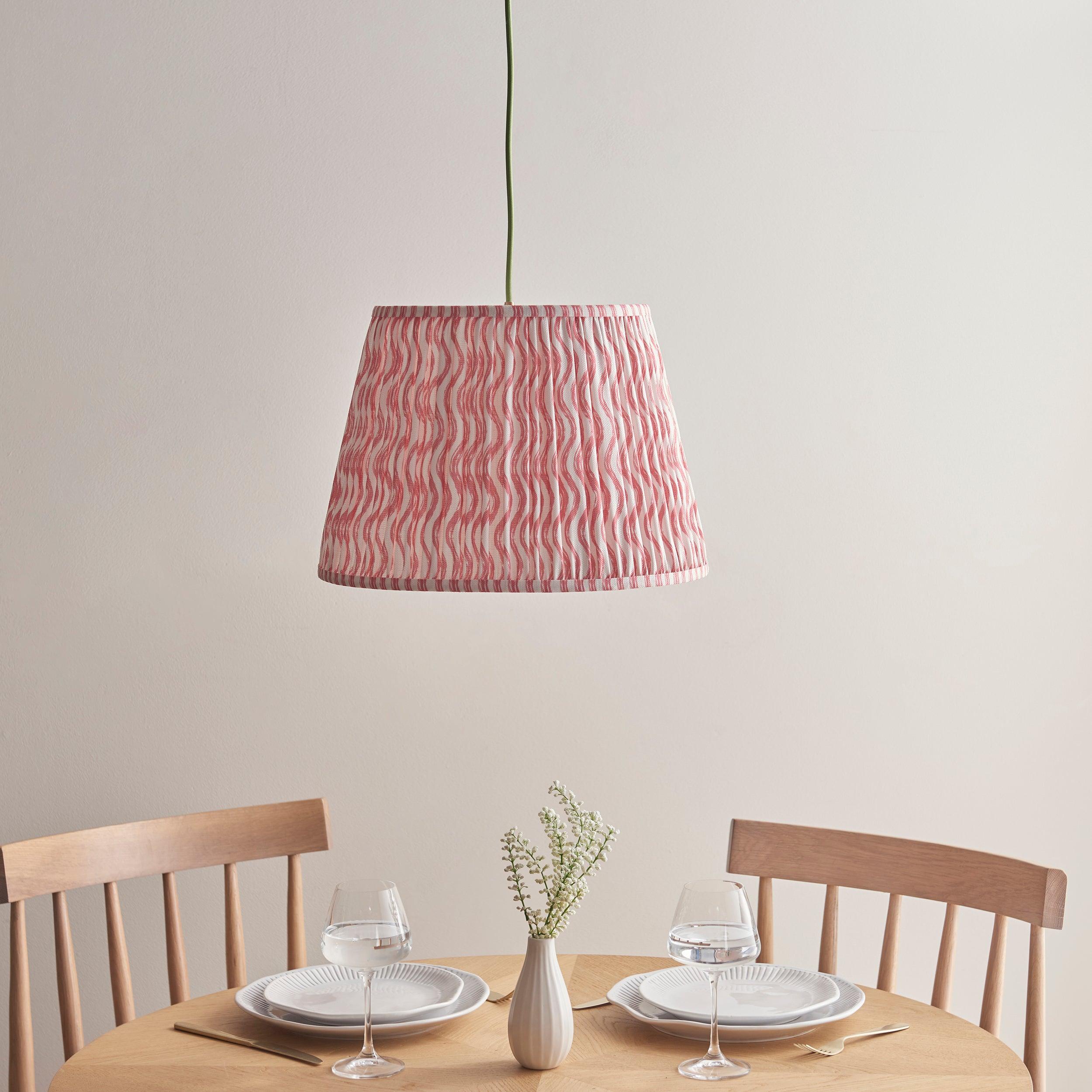 Eltham Ceiling Pendant Light With Green Flex and Pink Ripple 40cm Shade