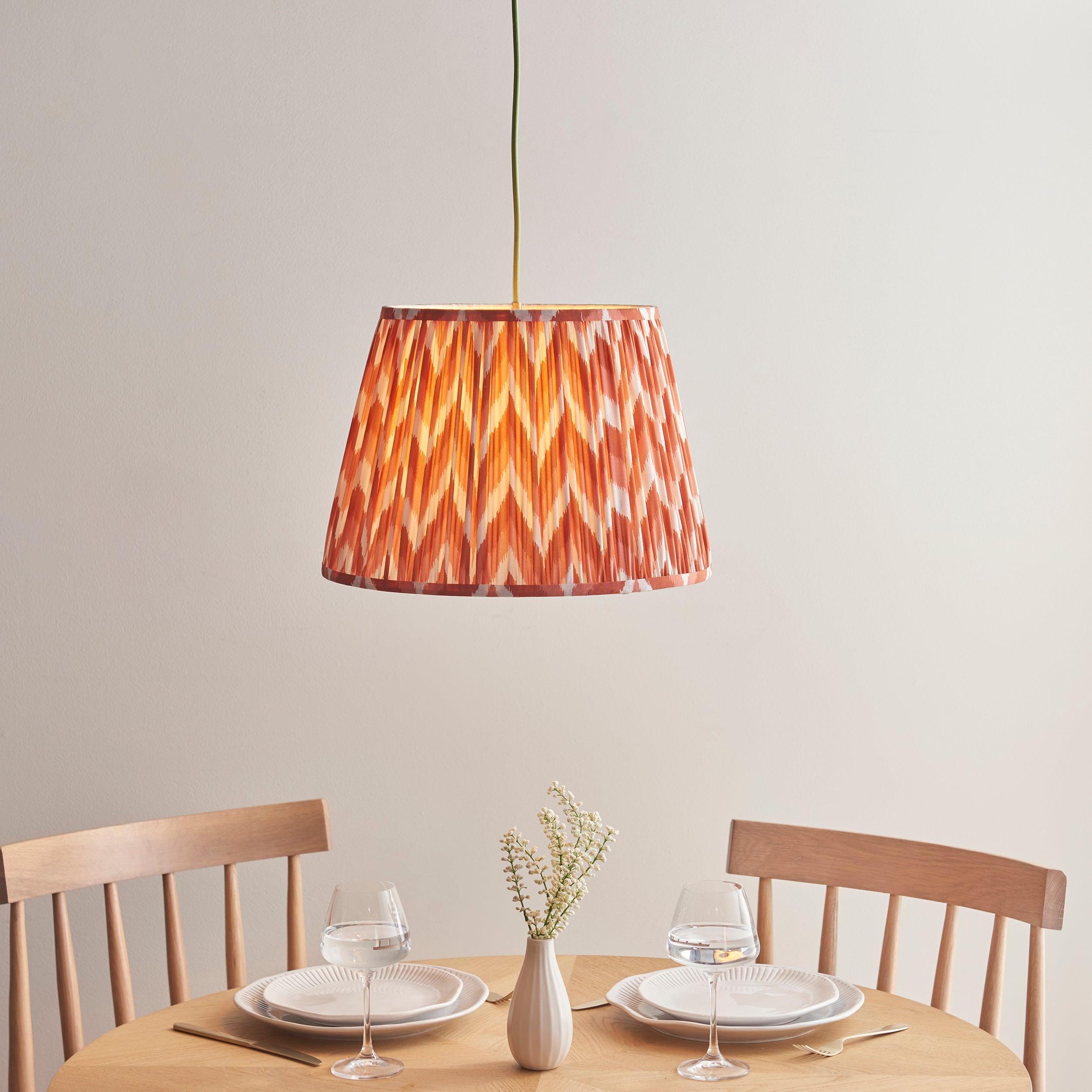 Eltham Ceiling Pendant Light With Green Flex and Orange ZIgzag 40cm Shade