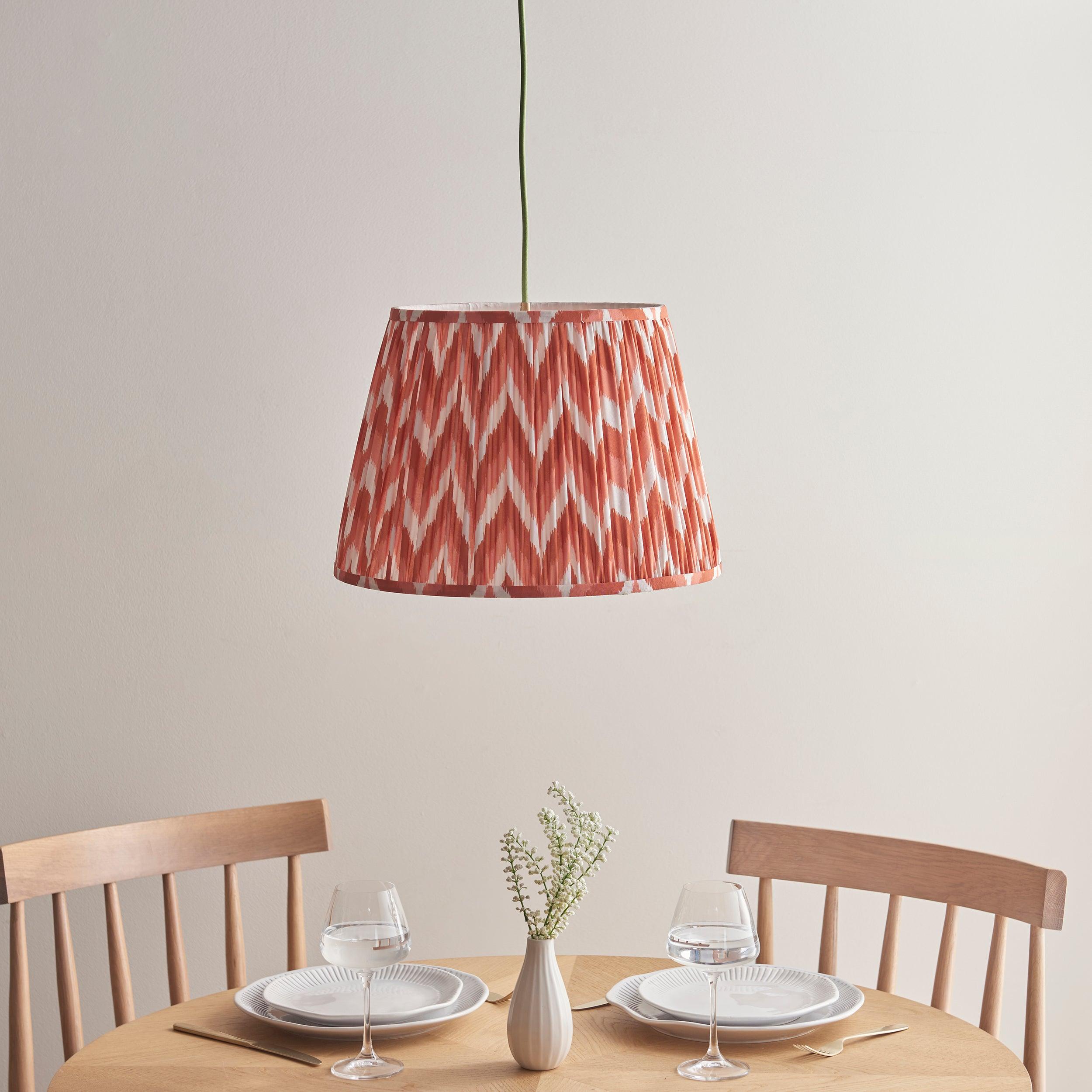Eltham Ceiling Pendant Light With Green Flex and Orange ZIgzag 40cm Shade