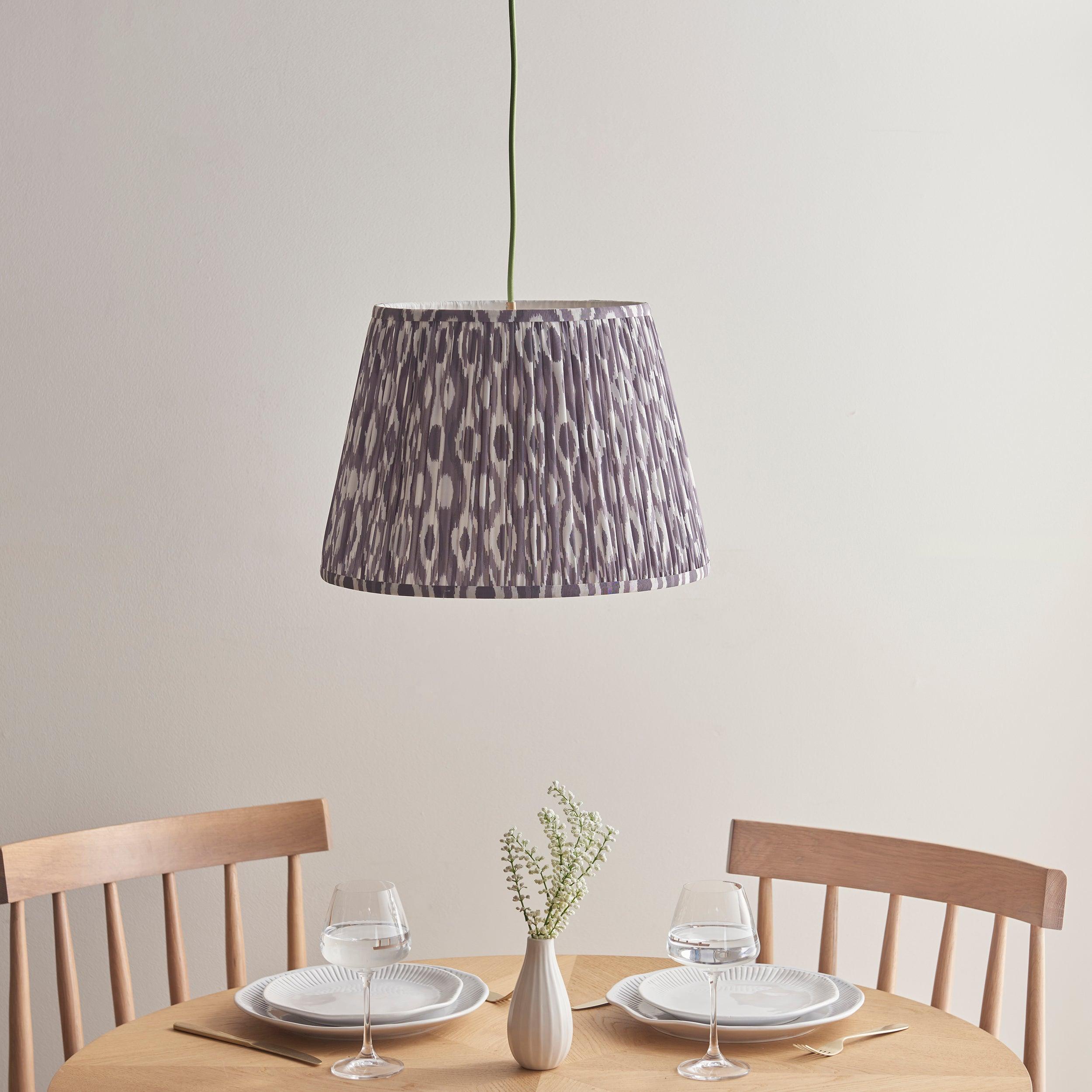 Eltham Ceiling Pendant Light With Green Flex and Grey Ikat 40cm Shade