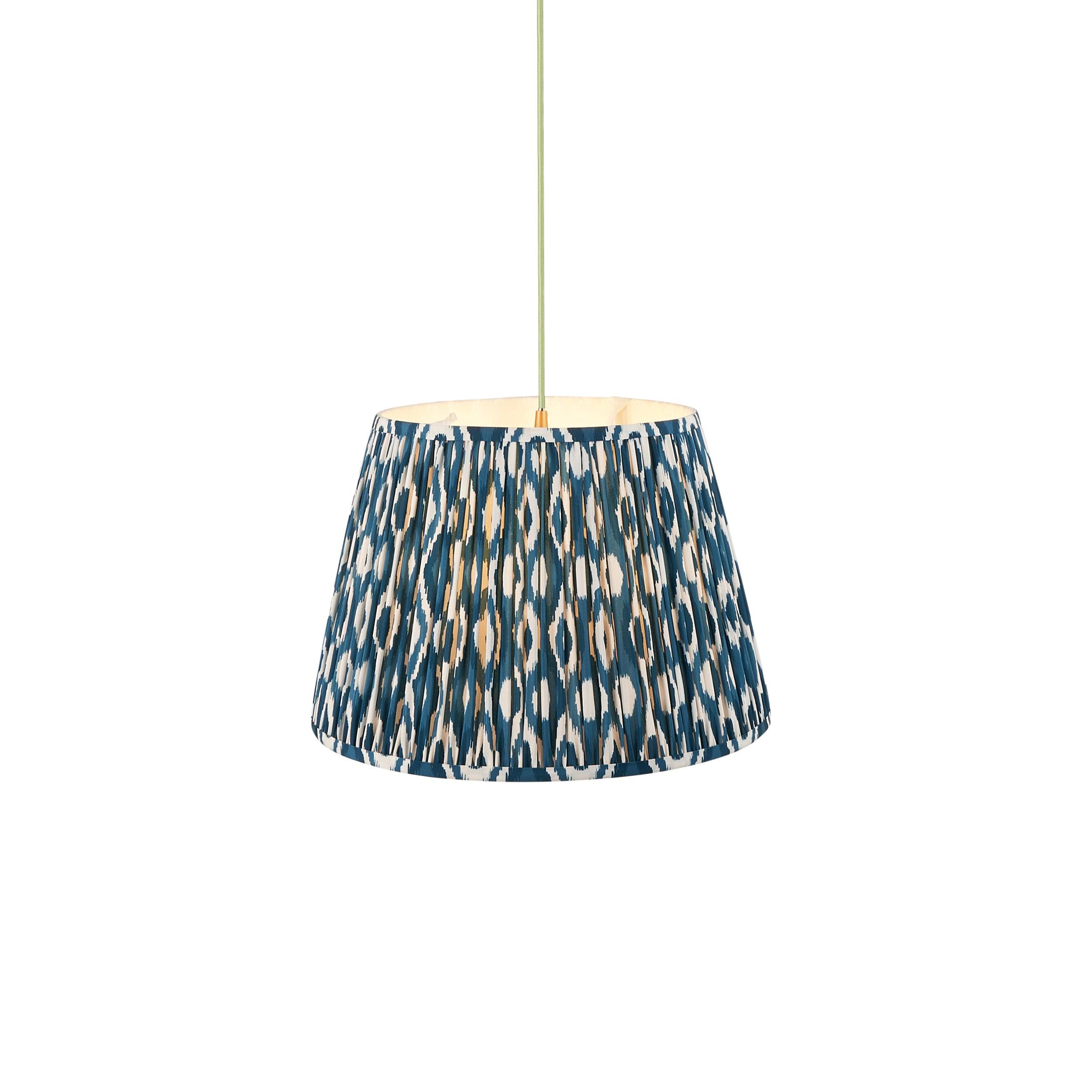 Eltham Ceiling Pendant Light With Green Flex and Blue Ikat 40cm Shade