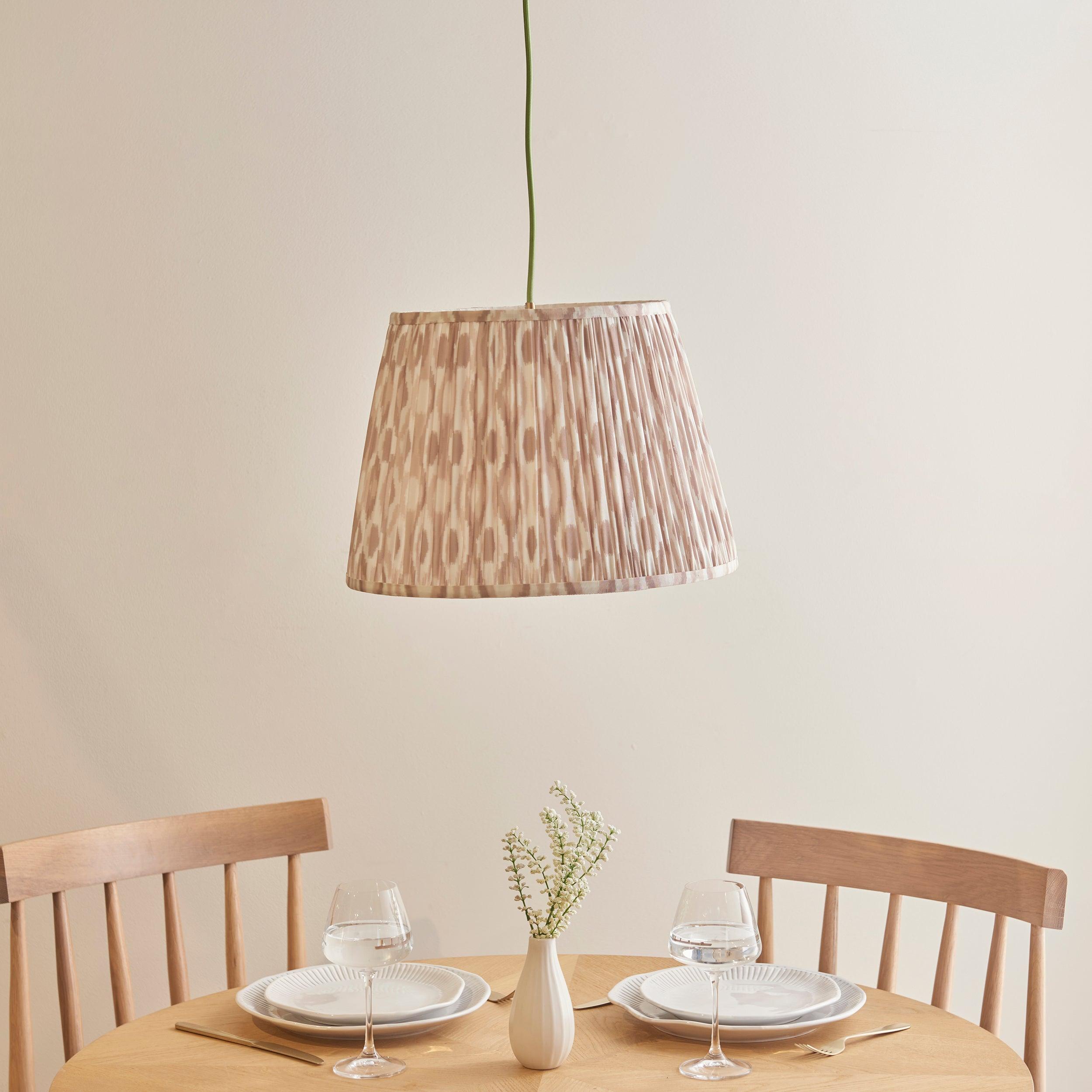 Eltham Ceiling Pendant Light With Green Flex and Neutral Ikat 40cm Shade
