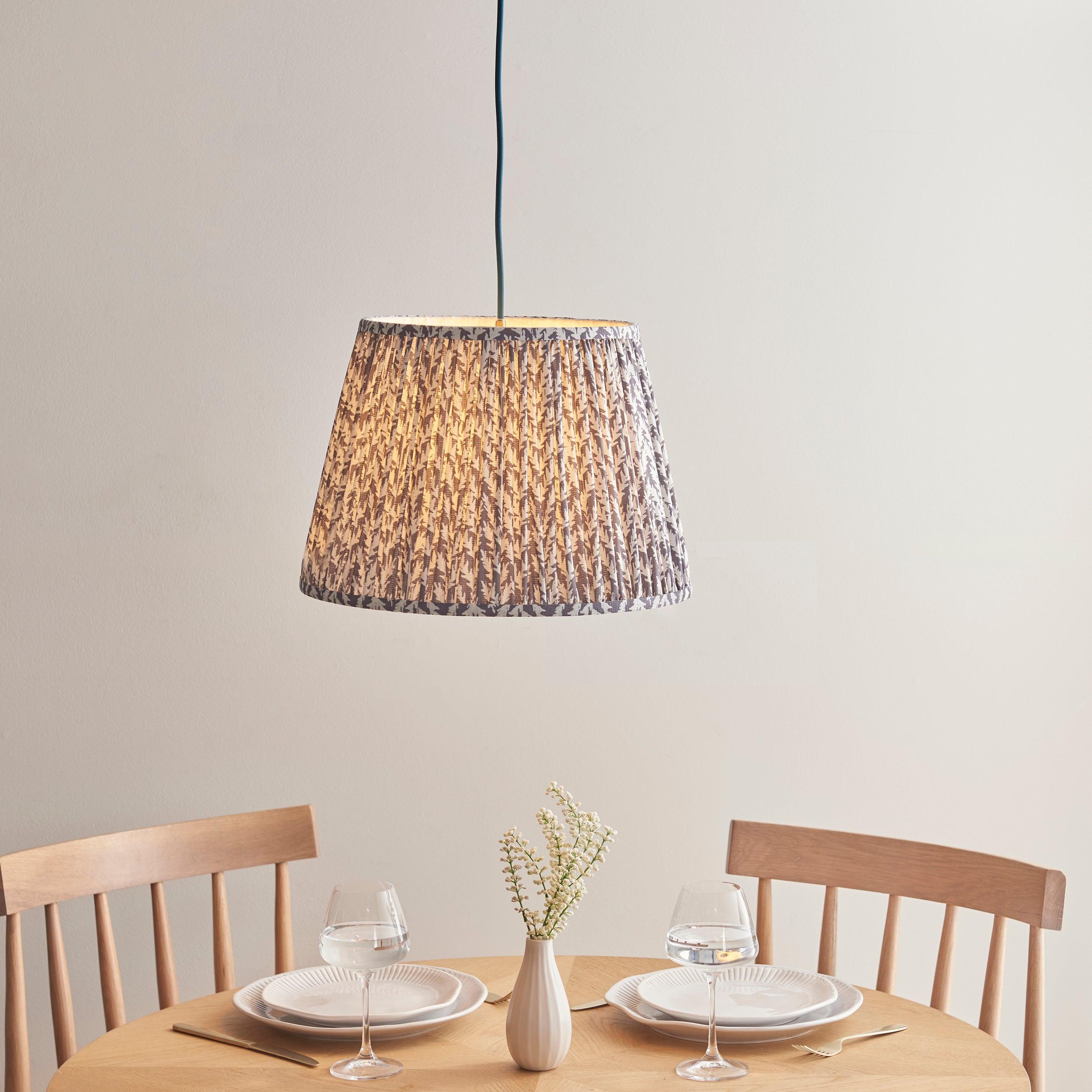 Eltham Ceiling Pendant Light With Blue Flex and Grey Leaf 40cm Shade