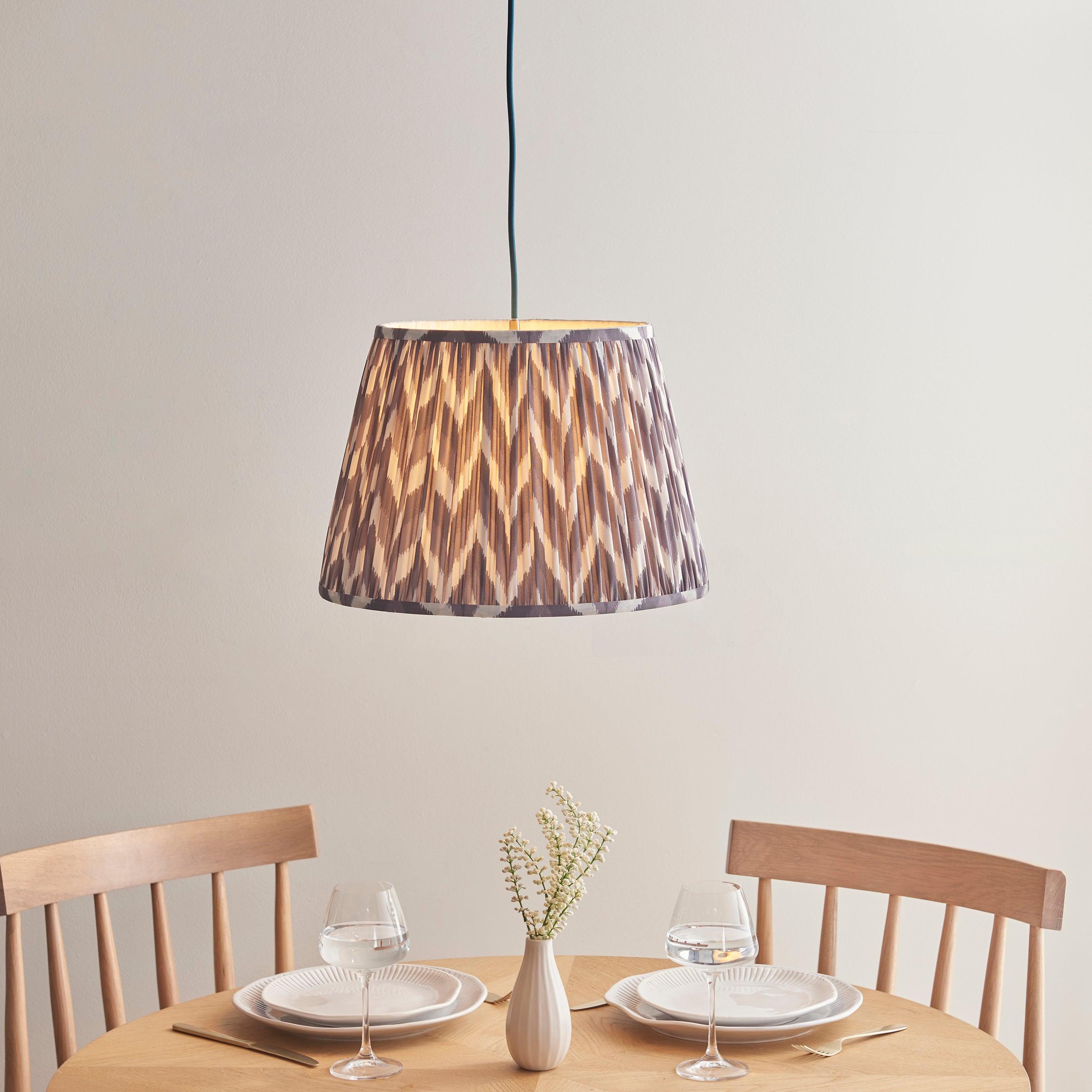 Eltham Ceiling Pendant Light With Blue Flex and Grey Zigzag 40cm Shade