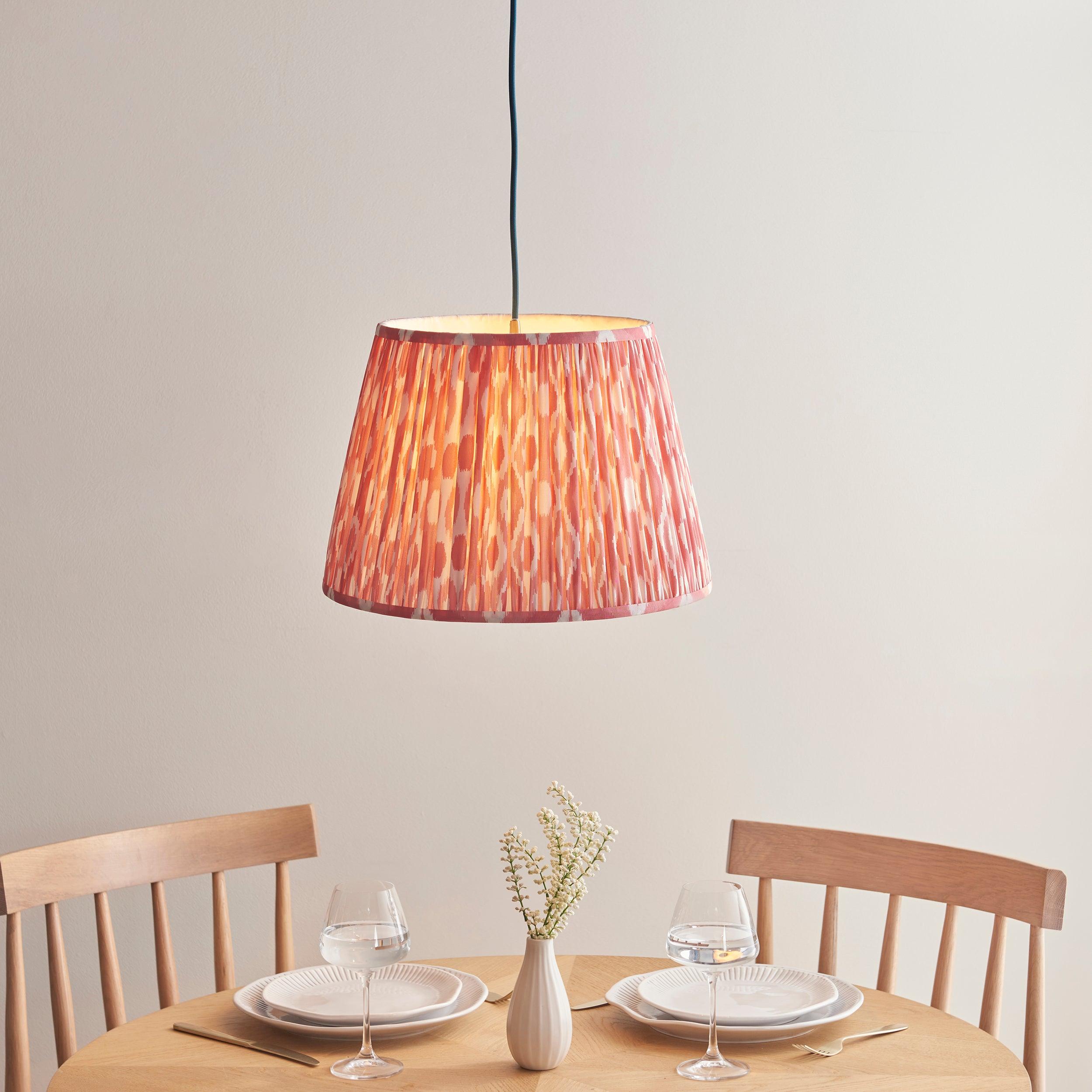 Eltham Ceiling Pendant Light With Blue Flex and Pink Ikat 40cm Shade