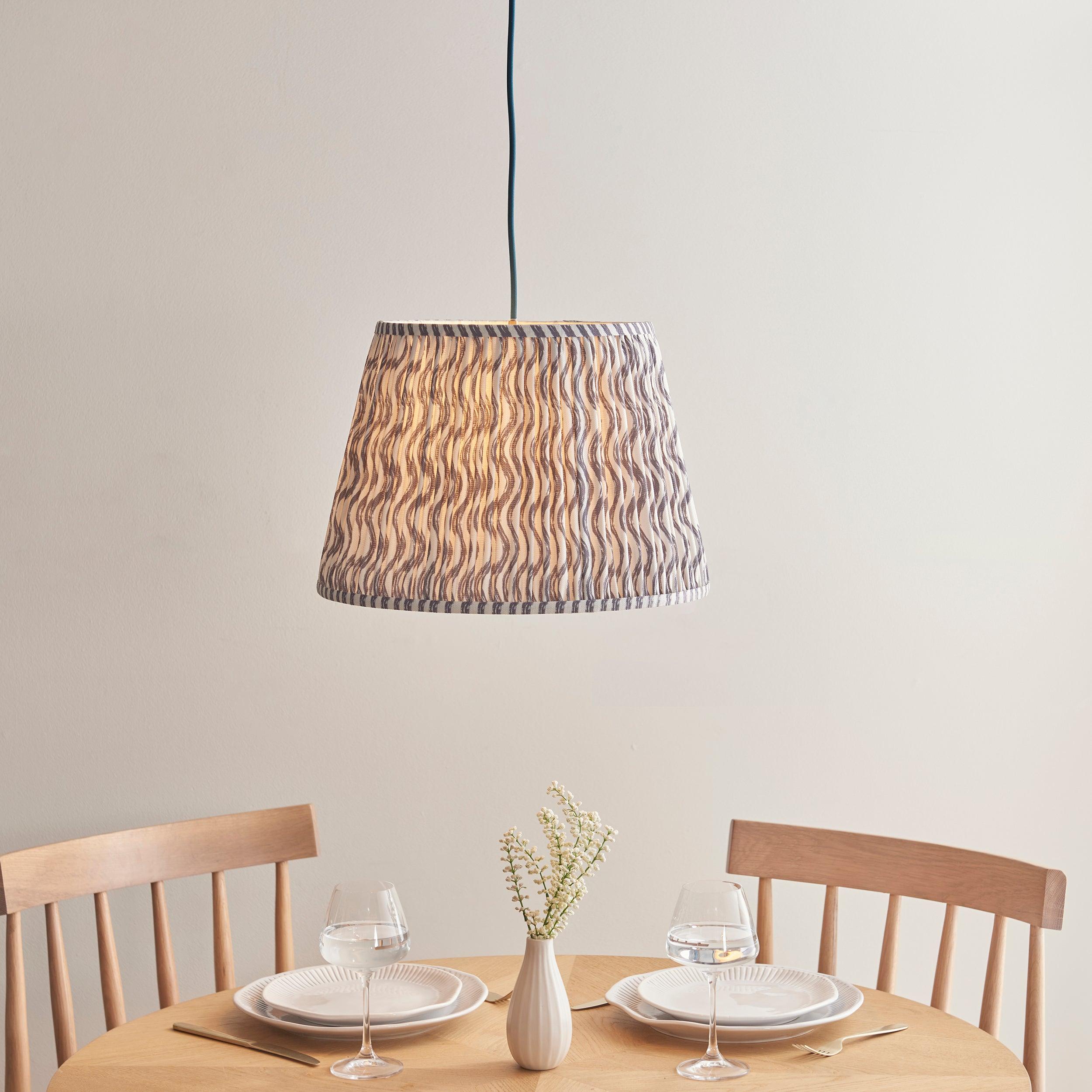 Eltham Ceiling Pendant Light With Blue Flex and Grey Ripple 40cm Shade