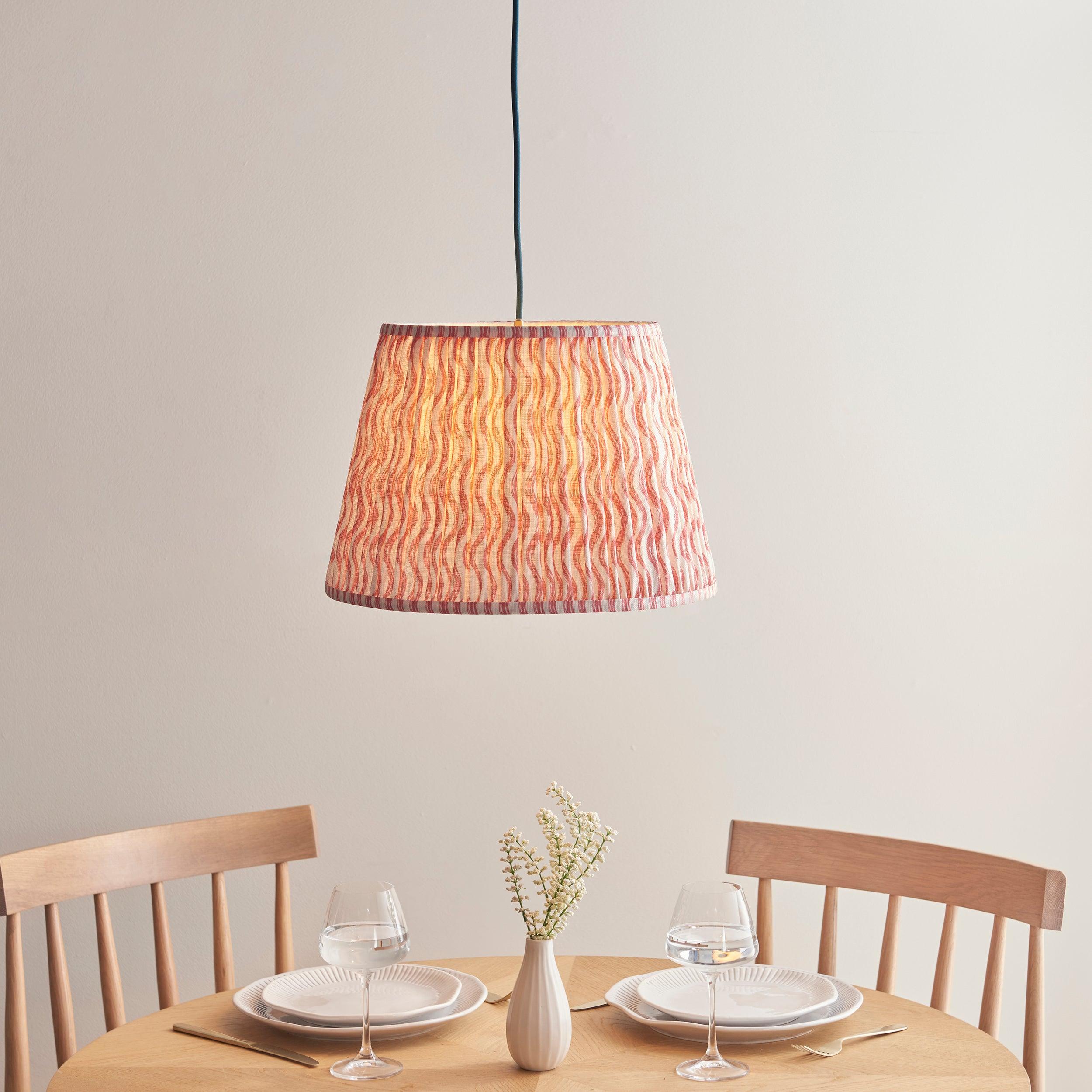 Eltham Ceiling Pendant Light With Blue Flex and Pink Ripple 40cm Shade