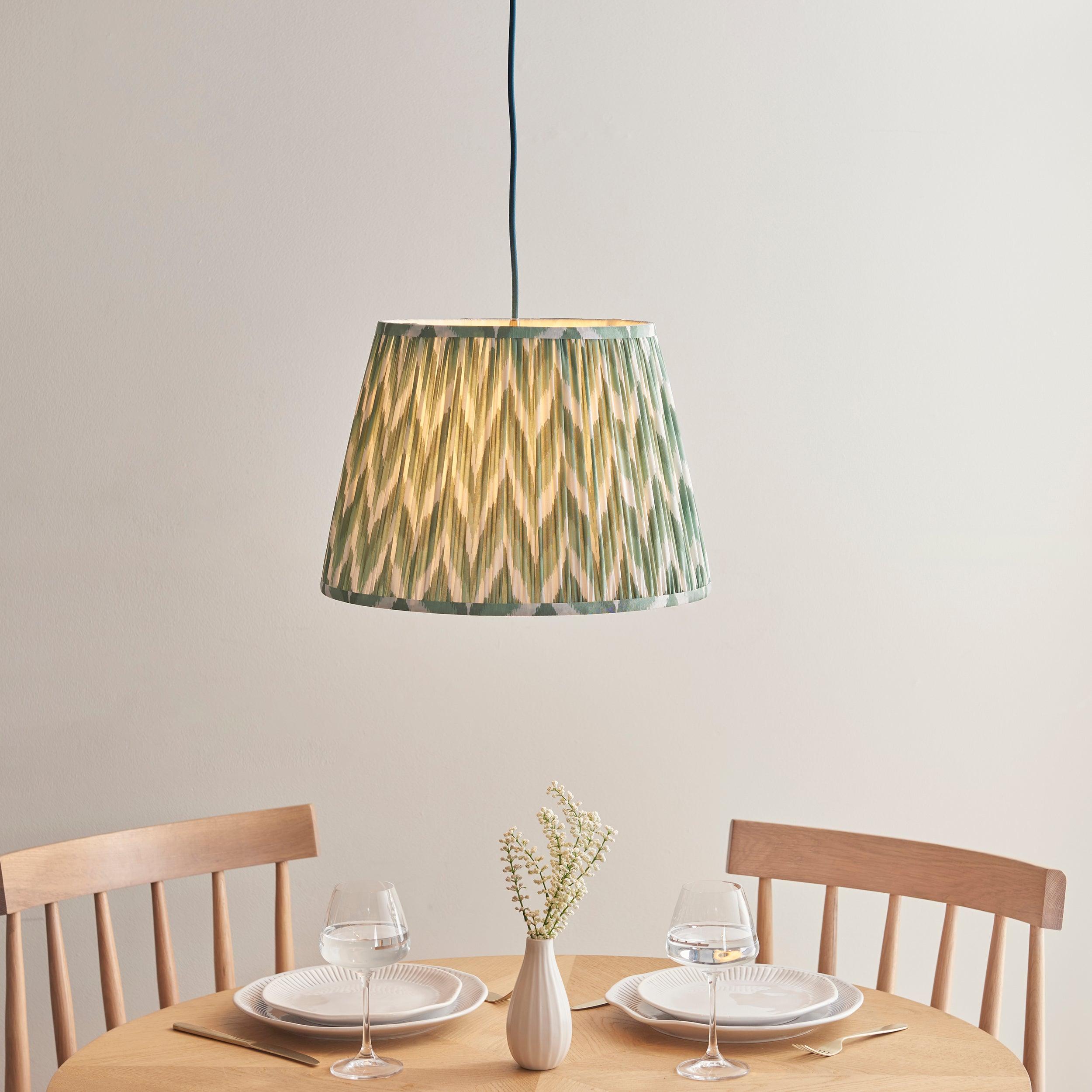Eltham Ceiling Pendant Light With Blue Flex and Green Zigzag 40cm Shade