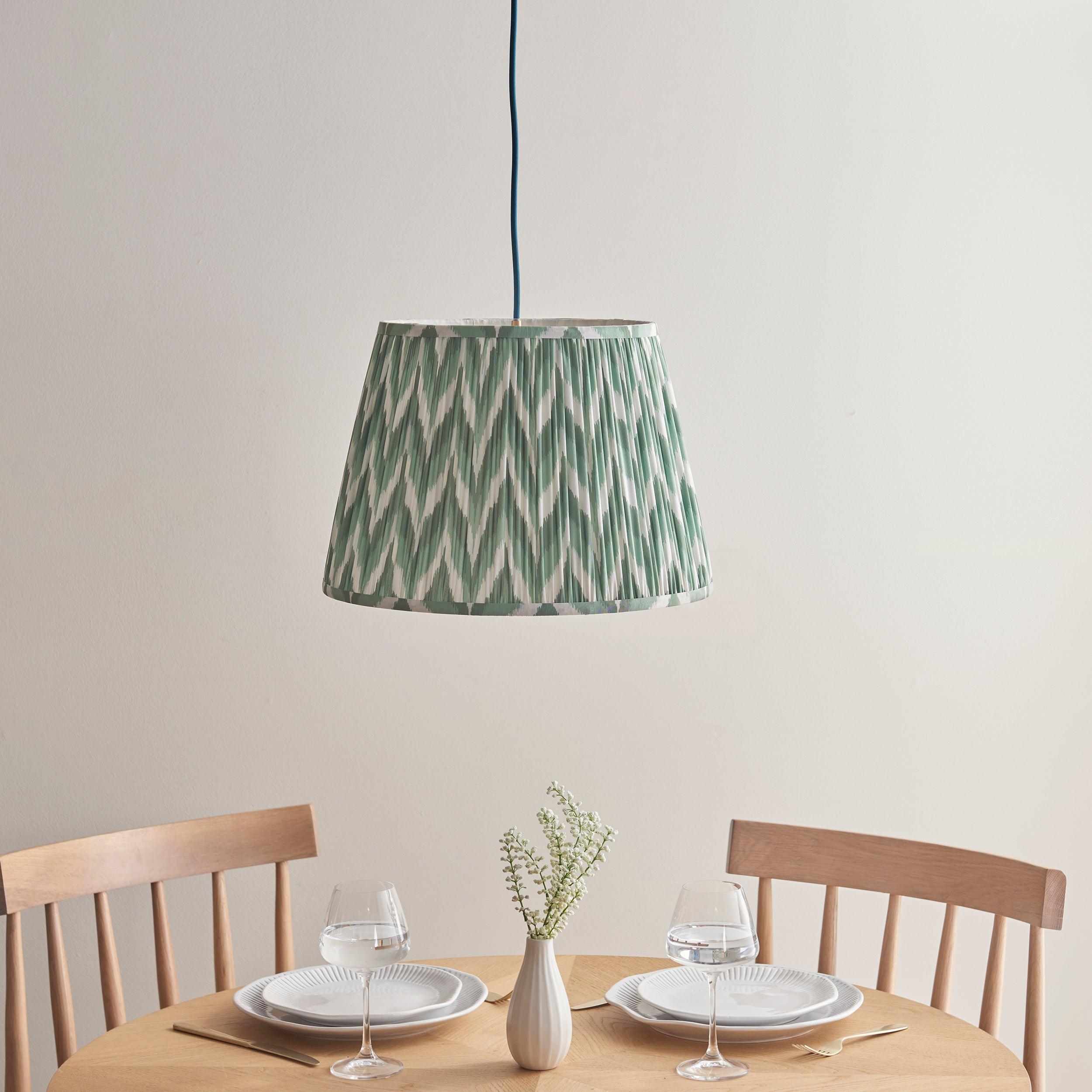 Eltham Ceiling Pendant Light With Blue Flex and Green Zigzag 40cm Shade