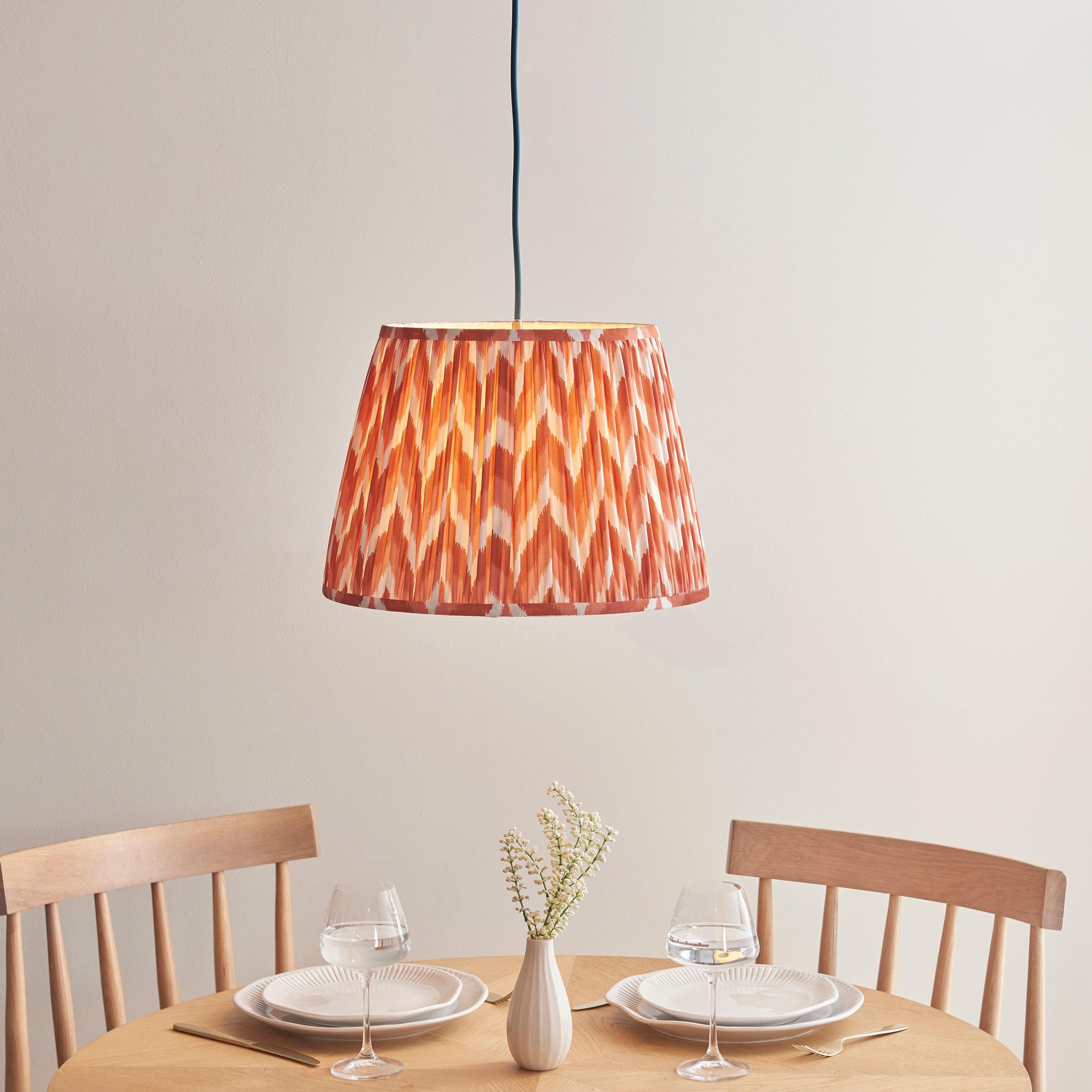 Eltham Ceiling Pendant Light With Blue Flex and Large Orange Zigzag 40cm Shade