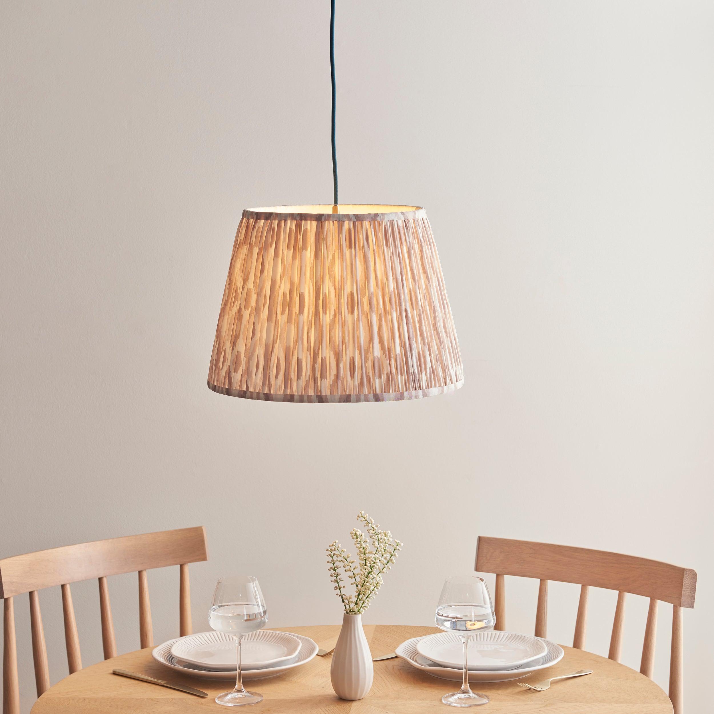 Eltham Ceiling Pendant Light With Blue Flex and Large Neutral Ikat 40cm Shade