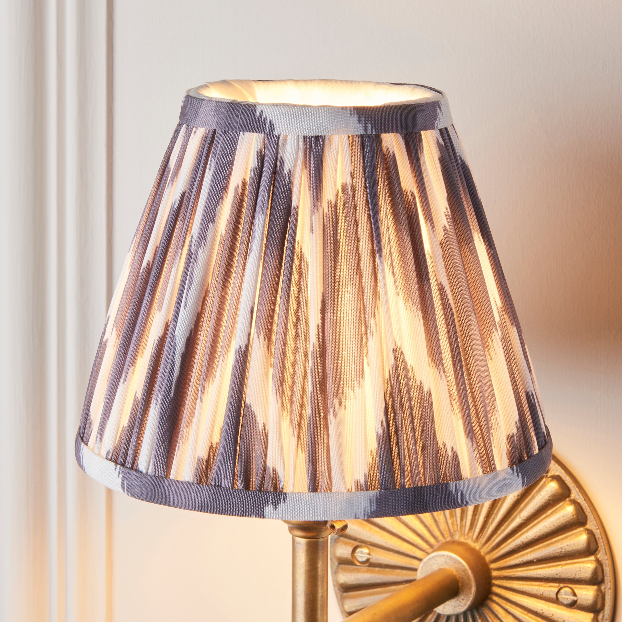 Dahlia Angle Brass Patina Wall Light & Grey Zigzag 16cm Shade