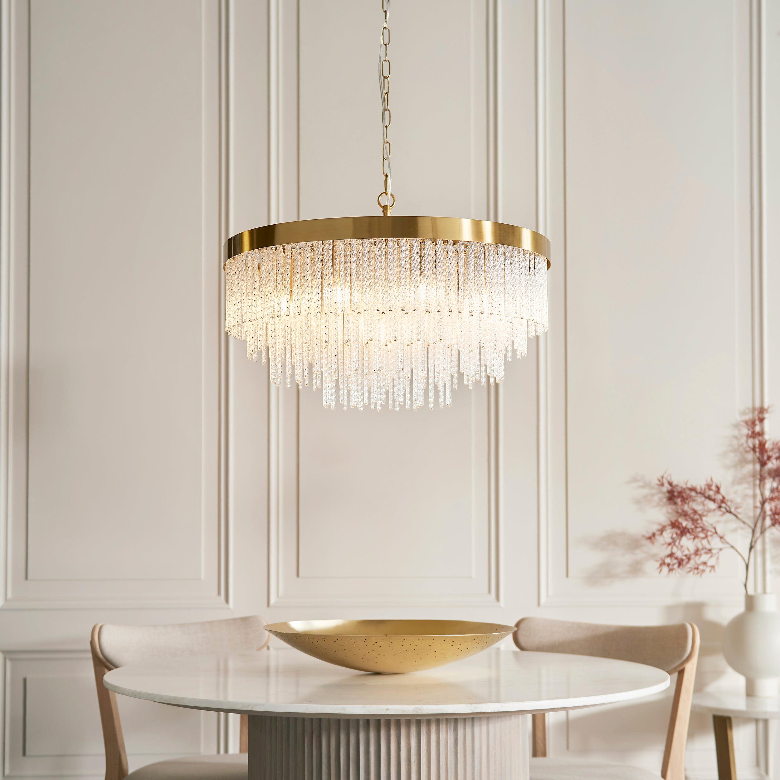 Anistoria Grand 9 Light Brass Pendant - Glass Rods