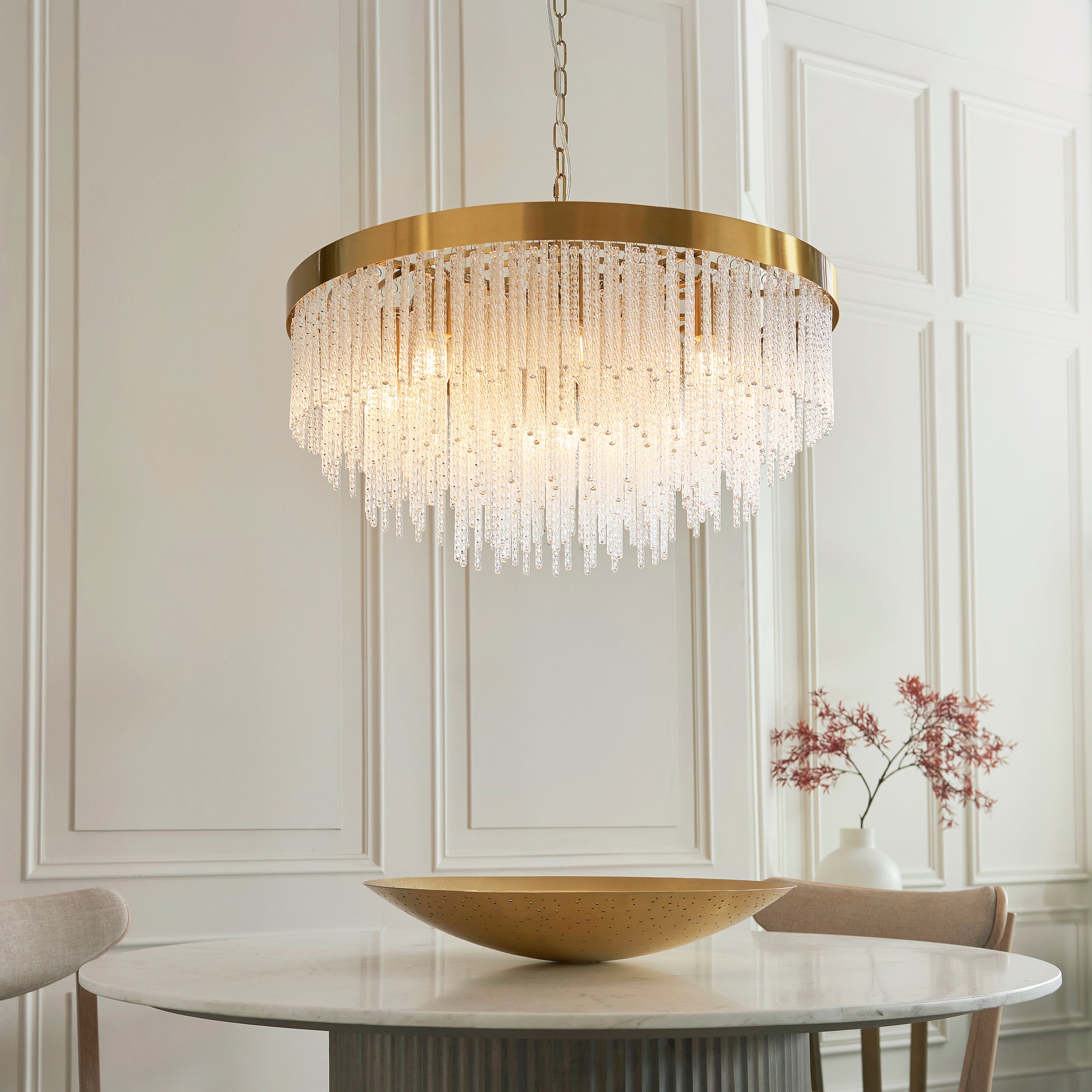Anistoria Grand 9 Light Brass Pendant - Glass Rods