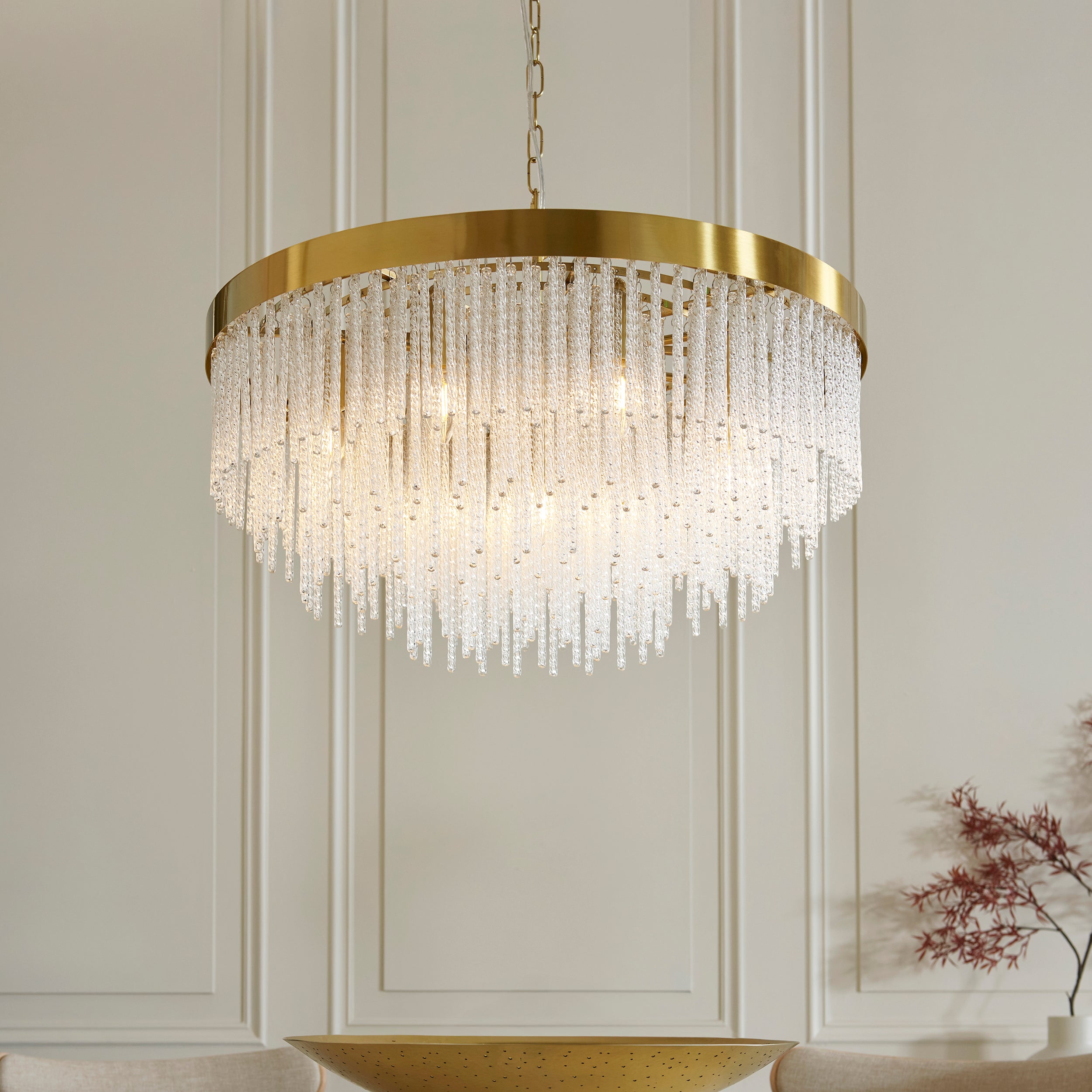 Anistoria Grand 9 Light Brass Pendant - Glass Rods