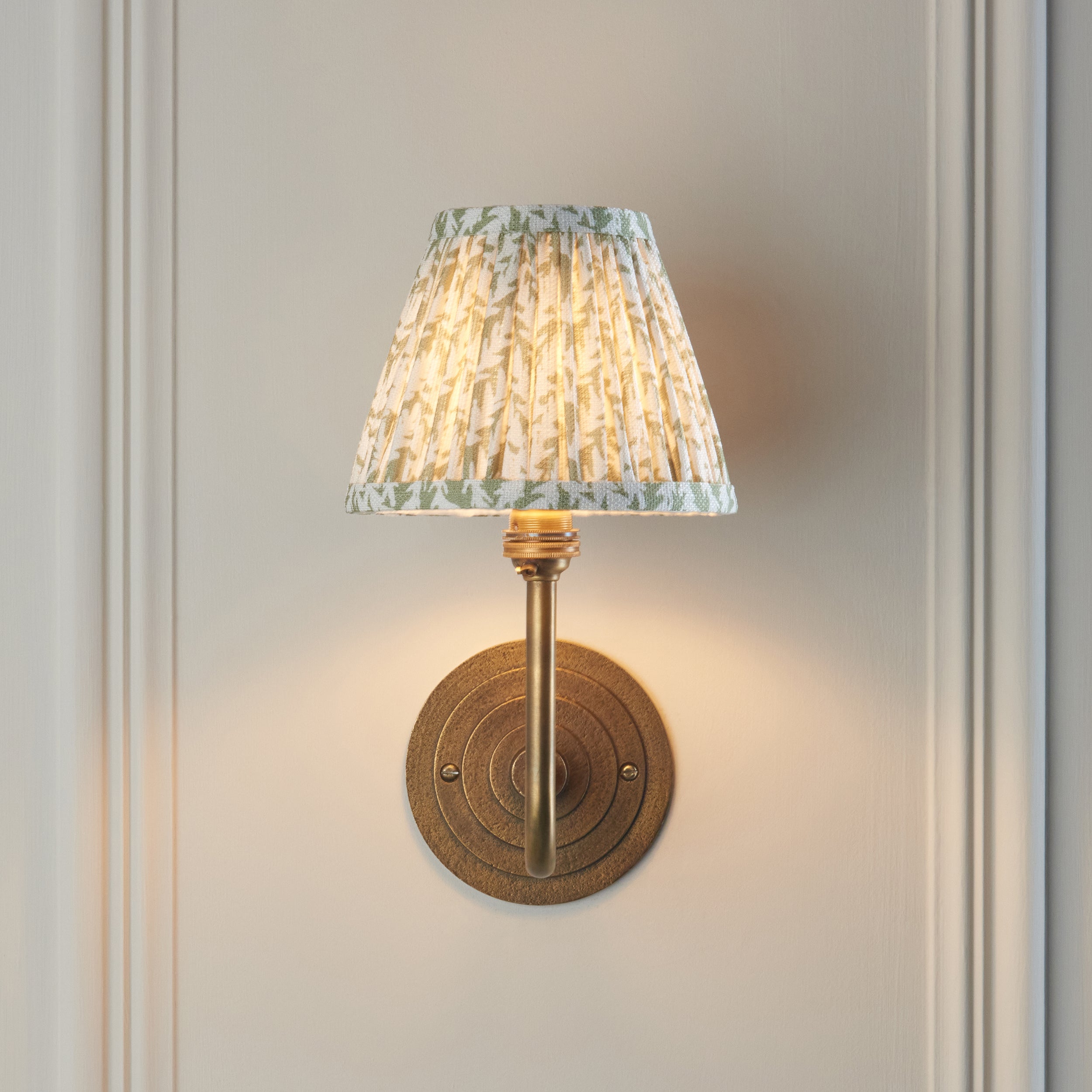 Halo Swan Brass Wall Light & Green Leaf 16cm Shade