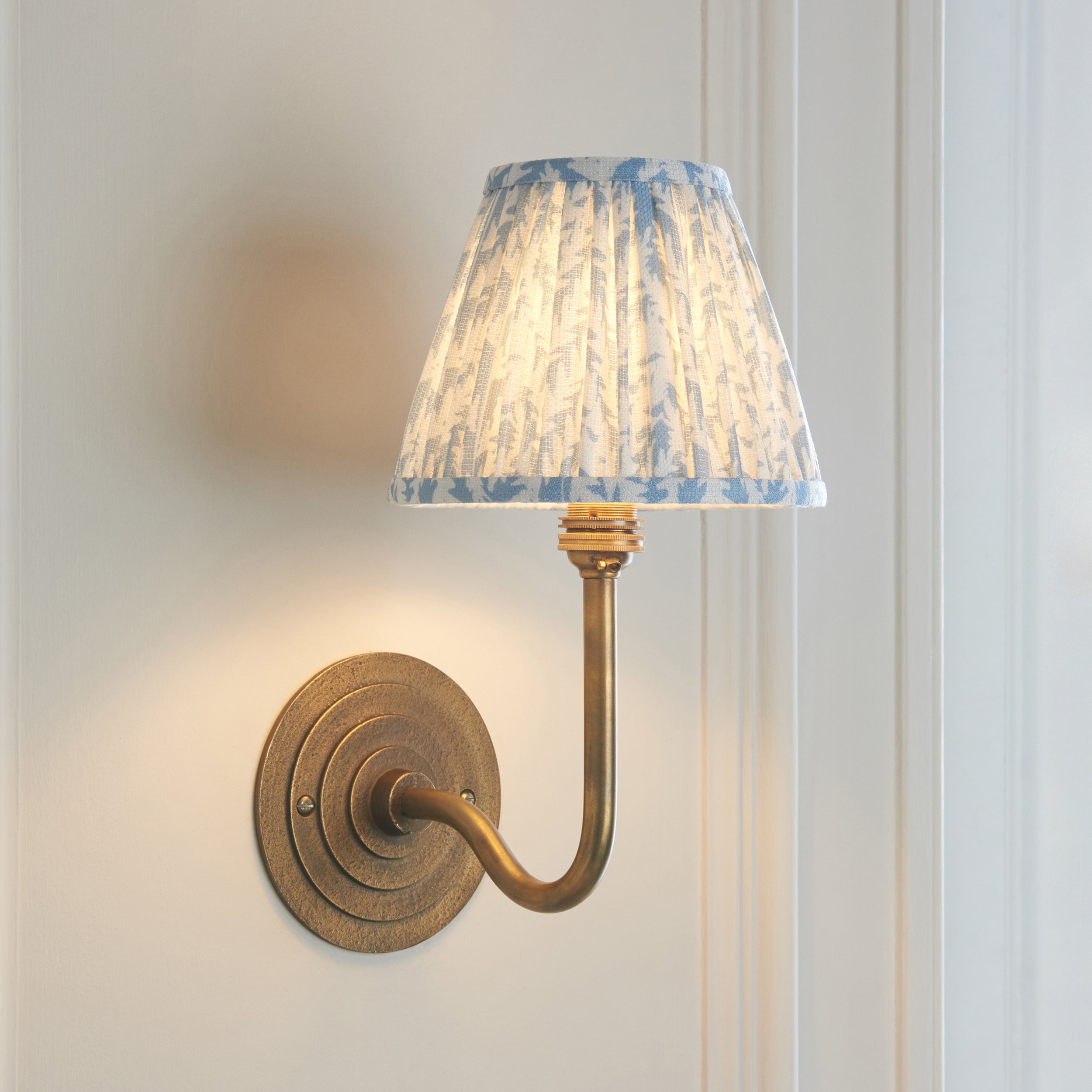 Halo Swan Brass Wall Light & Baby Blue Leaf 16cm Shade