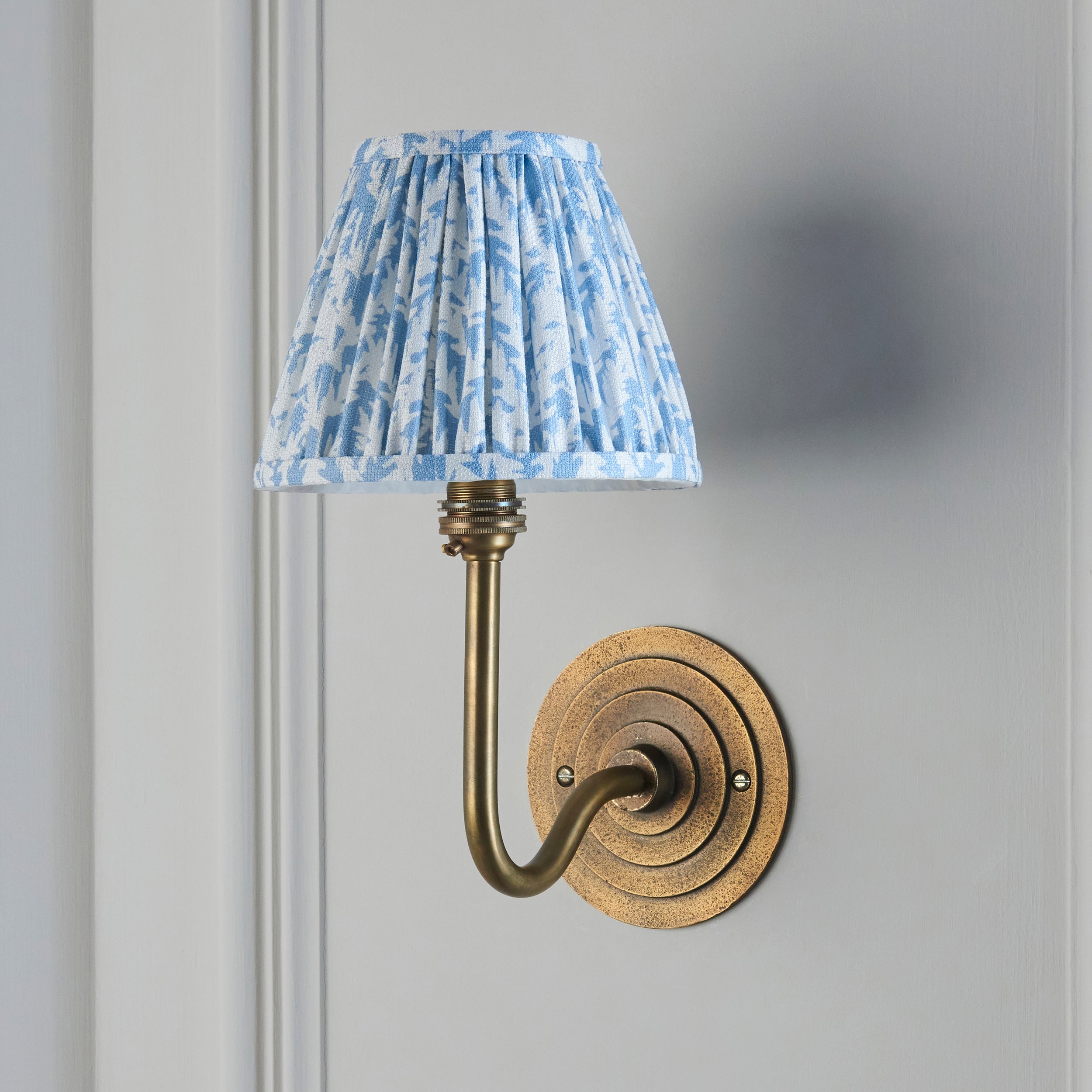 Halo Swan Brass Wall Light & Baby Blue Leaf 16cm Shade