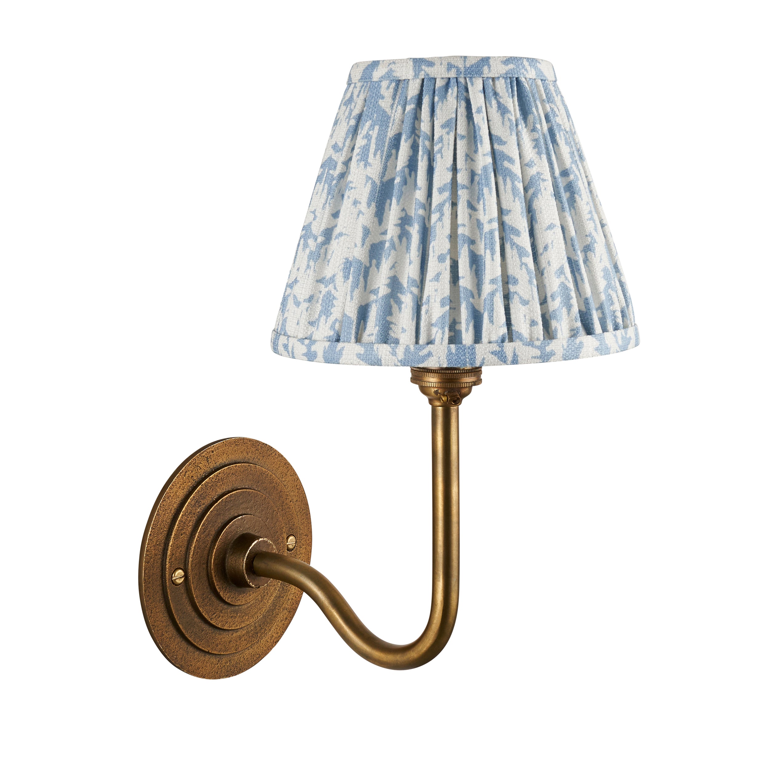 Halo Swan Brass Wall Light & Baby Blue Leaf 16cm Shade