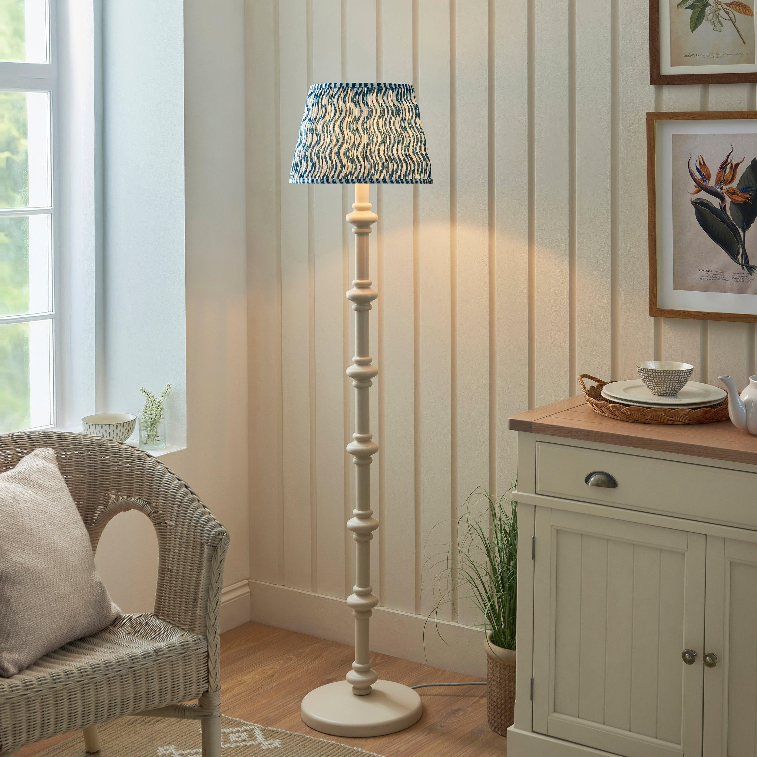 Carnaby White Floor Lamp & Ripple 35cm Marlin Blue Shade