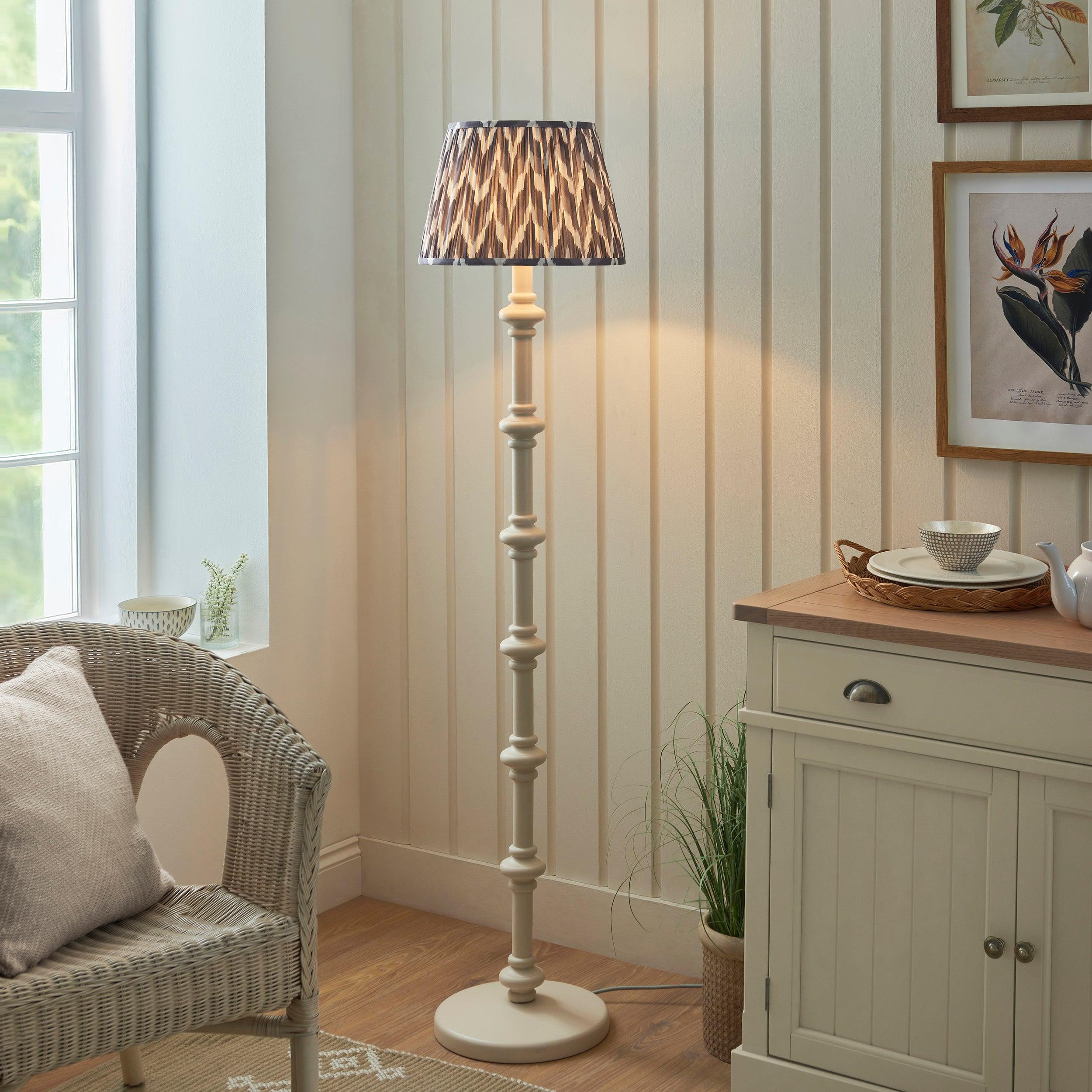 Carnaby White Floor Lamp & Zigzag 35cm Pearl Grey Shade