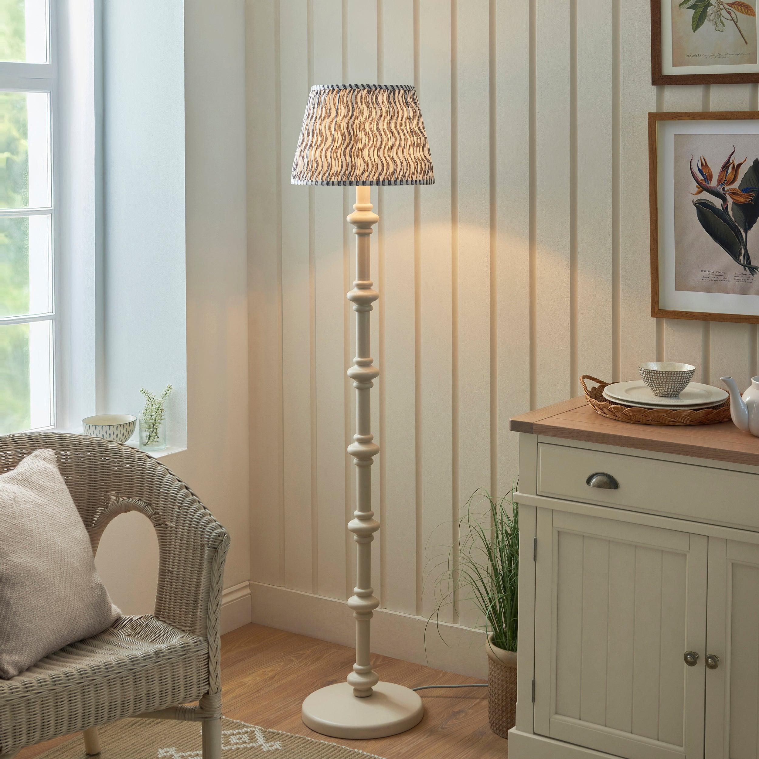 Carnaby White Floor Lamp & Ripple 35cm Pearl Grey Shade