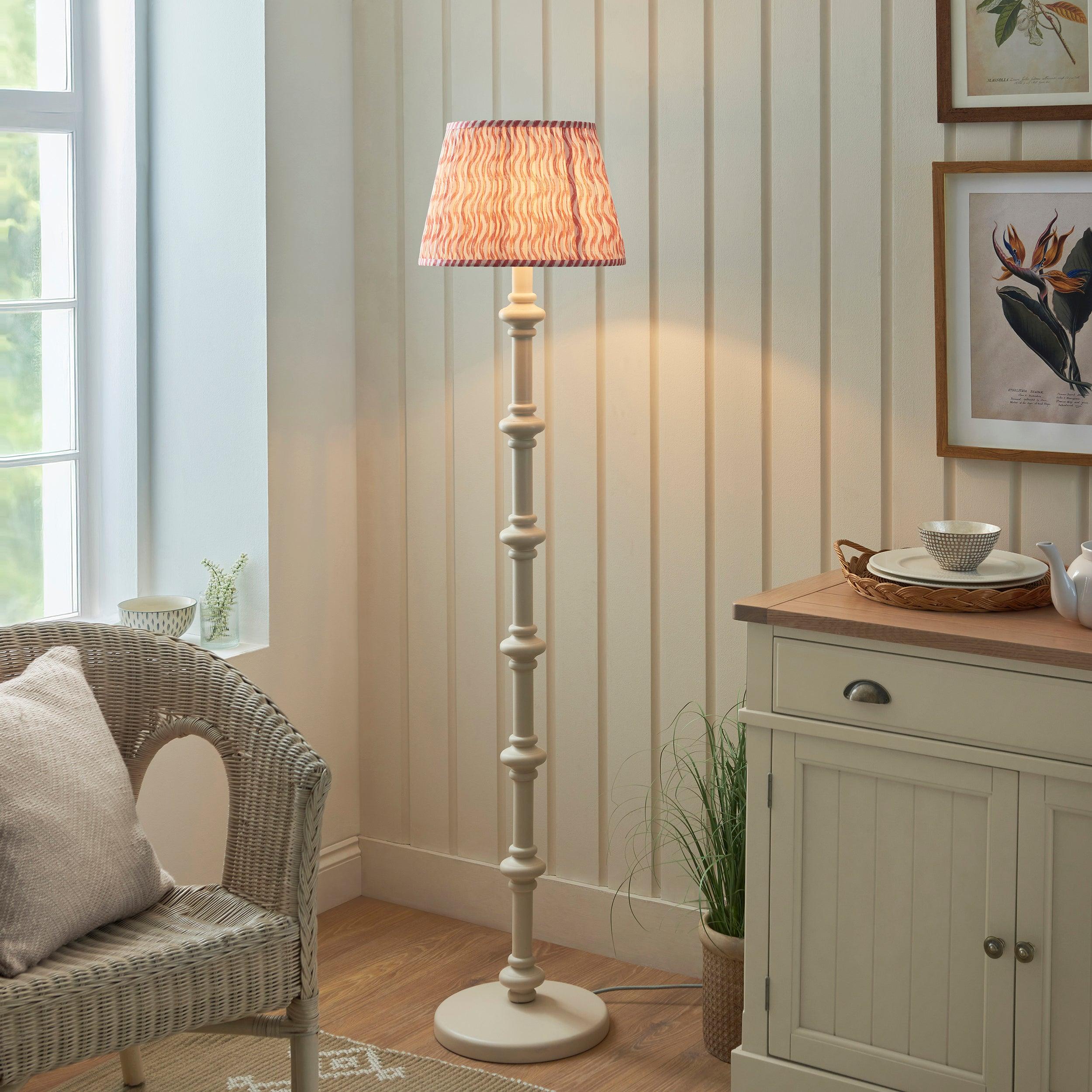 Carnaby White Floor Lamp & Ripple 35cm Coral Pink Shade