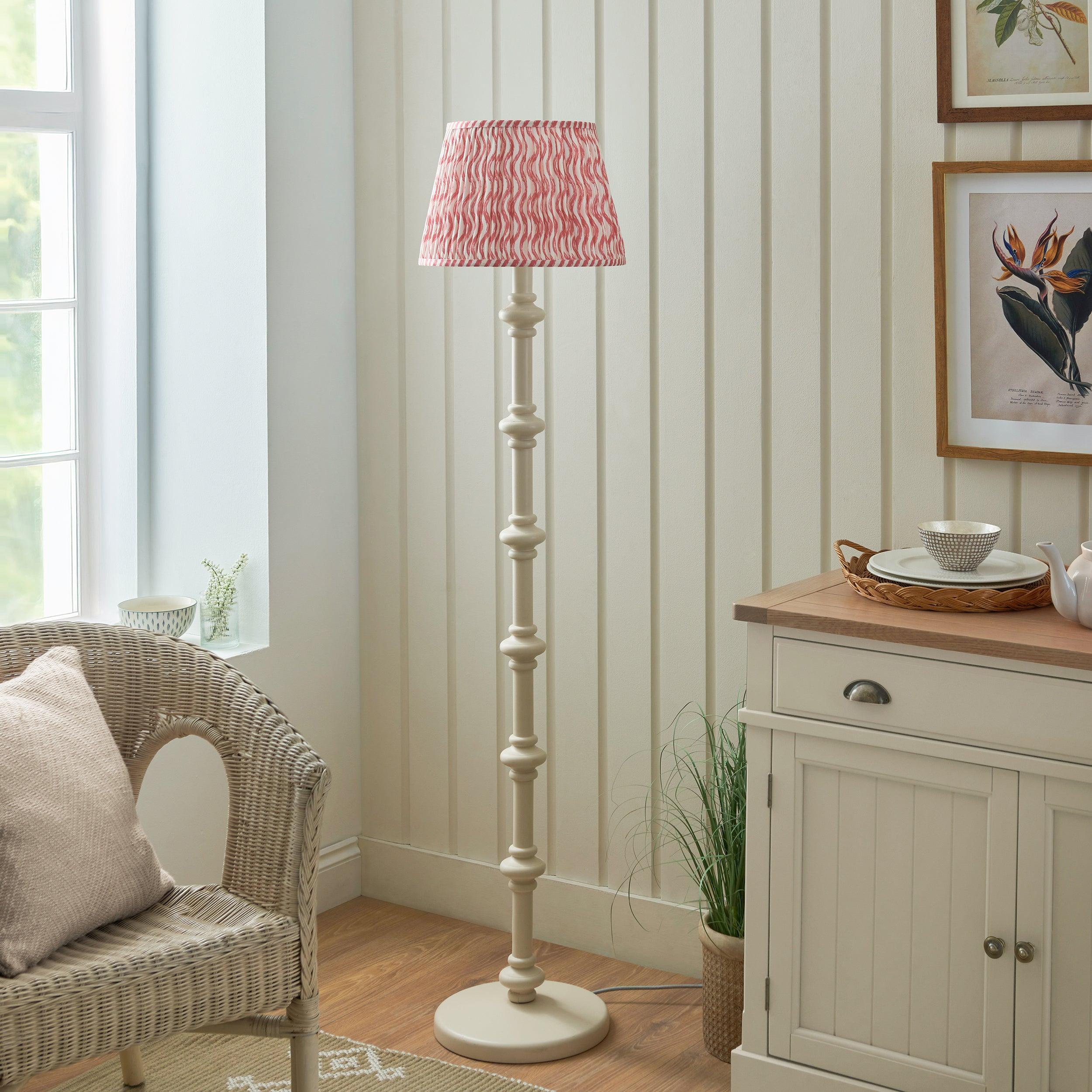 Carnaby White Floor Lamp & Ripple 35cm Coral Pink Shade