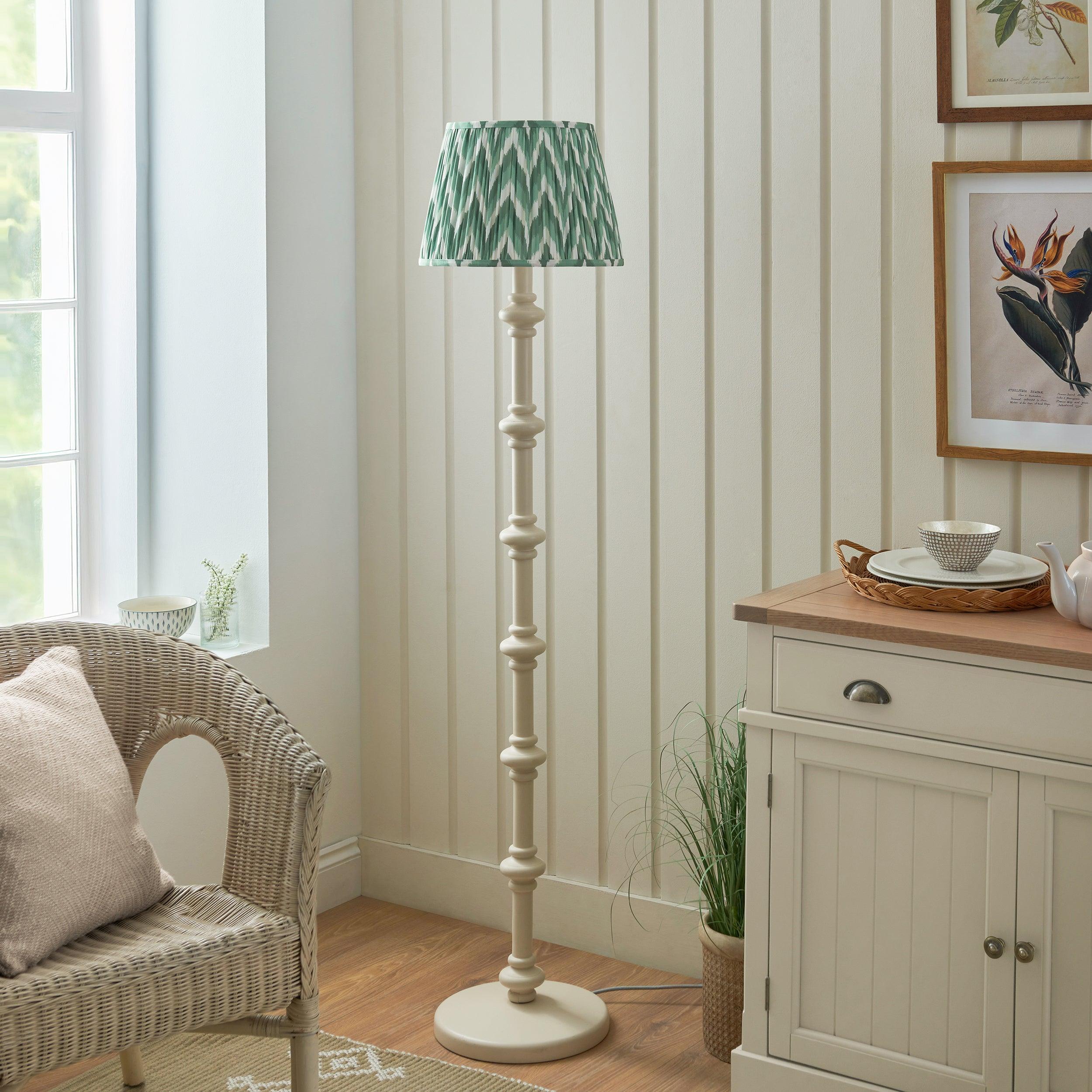 Carnaby White Floor Lamp & Zigzag 35cm Cotswold Green Shade