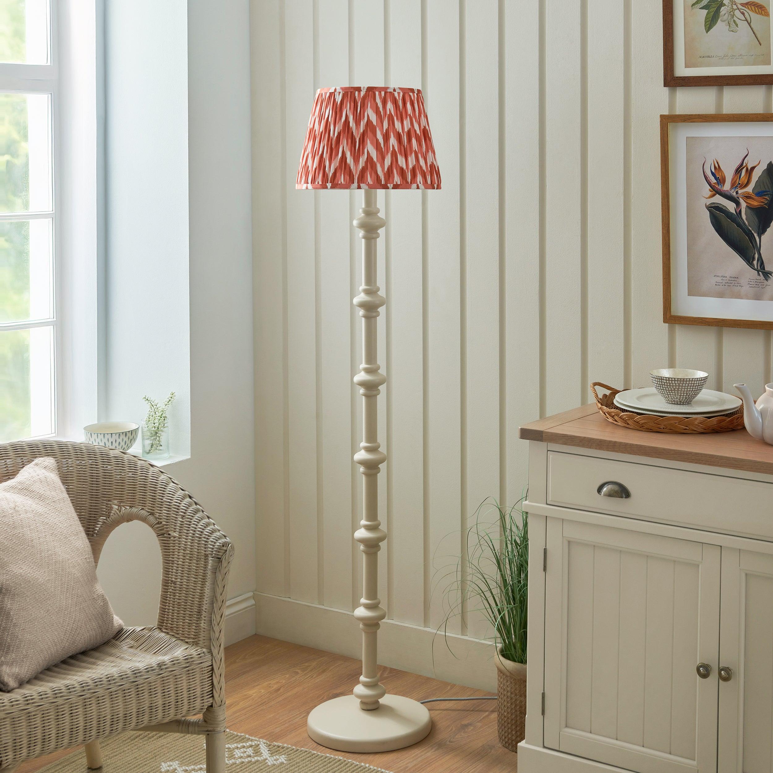 Carnaby White Floor Lamp & Zigzag 35cm Apricot Orange Shade