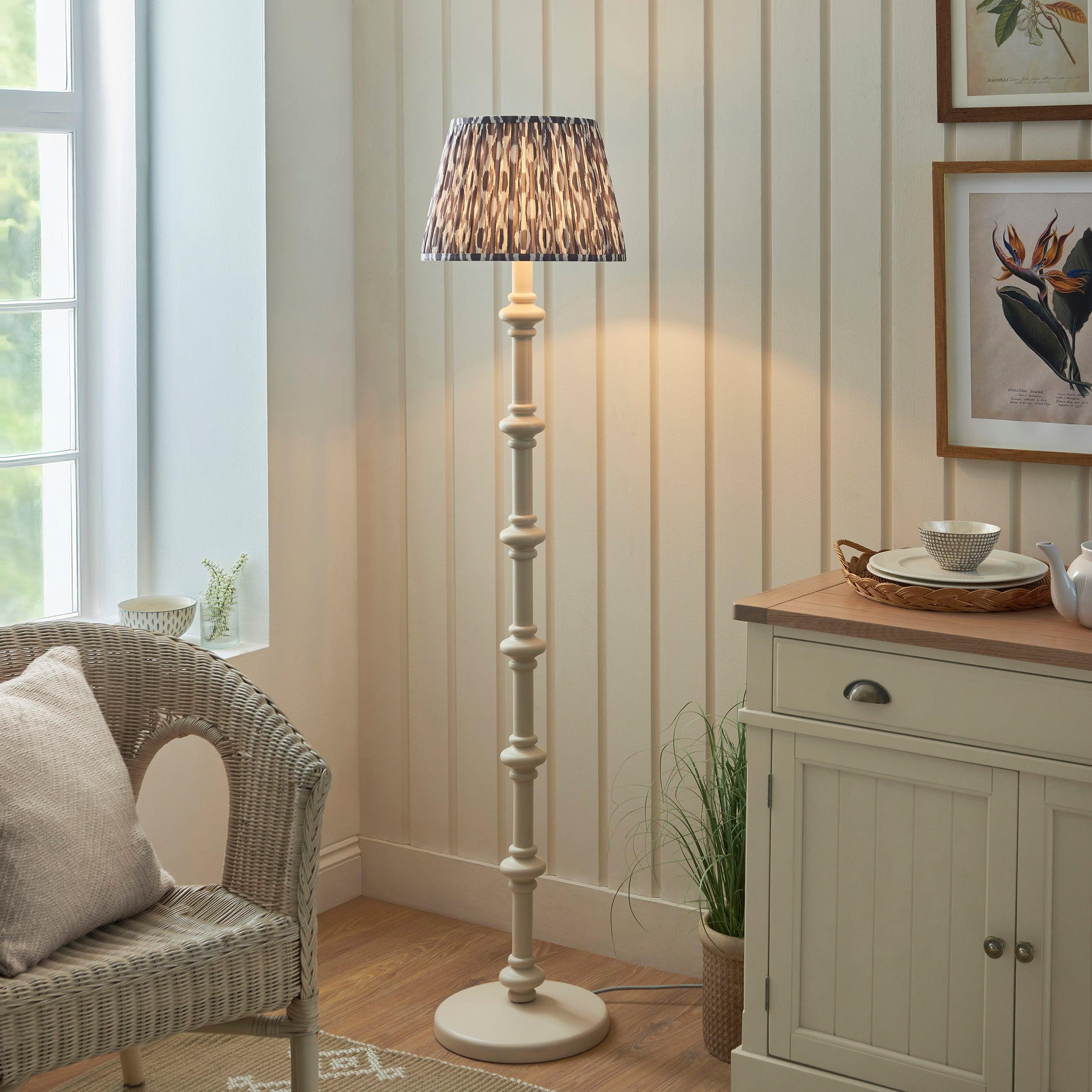 Carnaby White Floor Lamp & Ikat 35cm Pearl Grey Shade