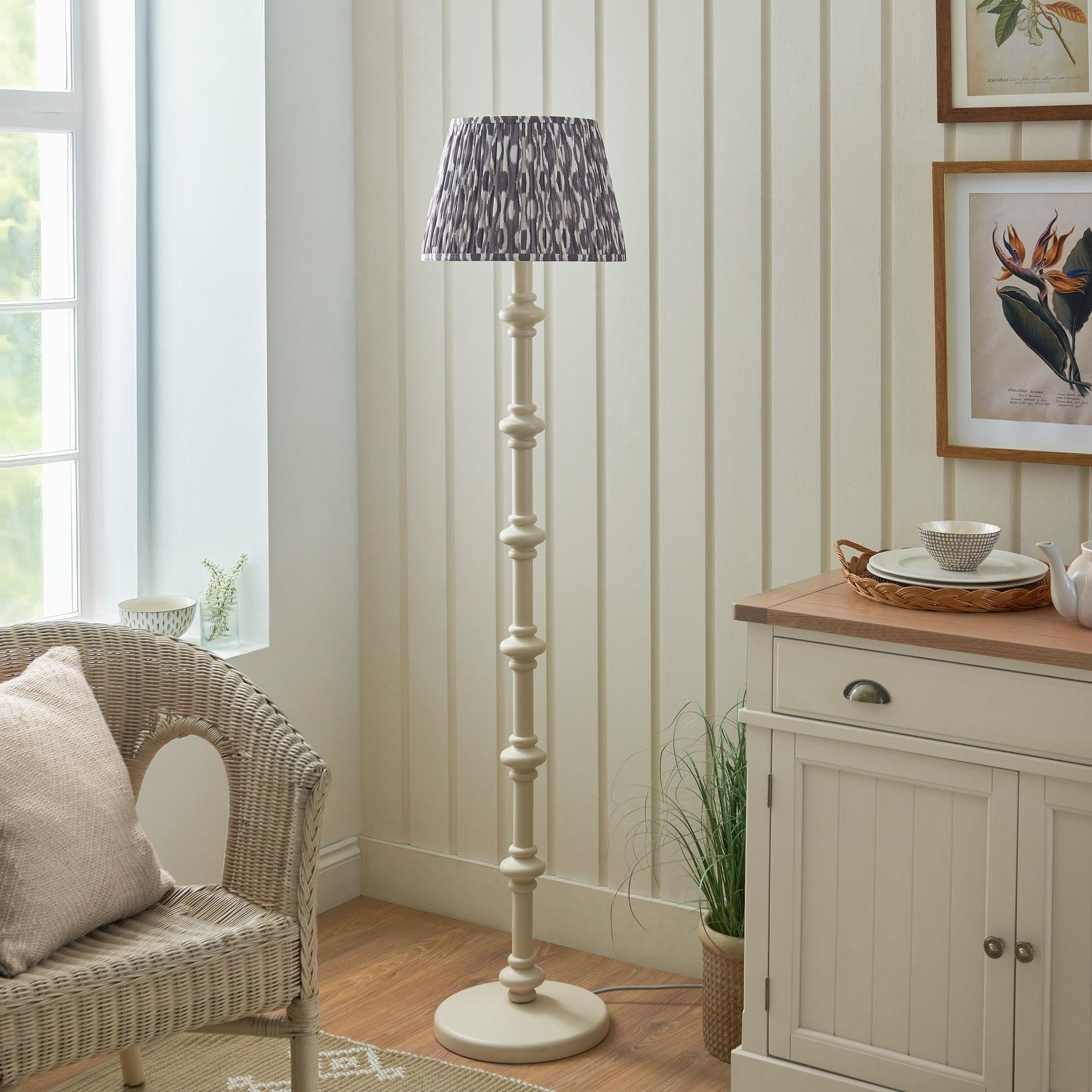 Carnaby White Floor Lamp & Ikat 35cm Pearl Grey Shade