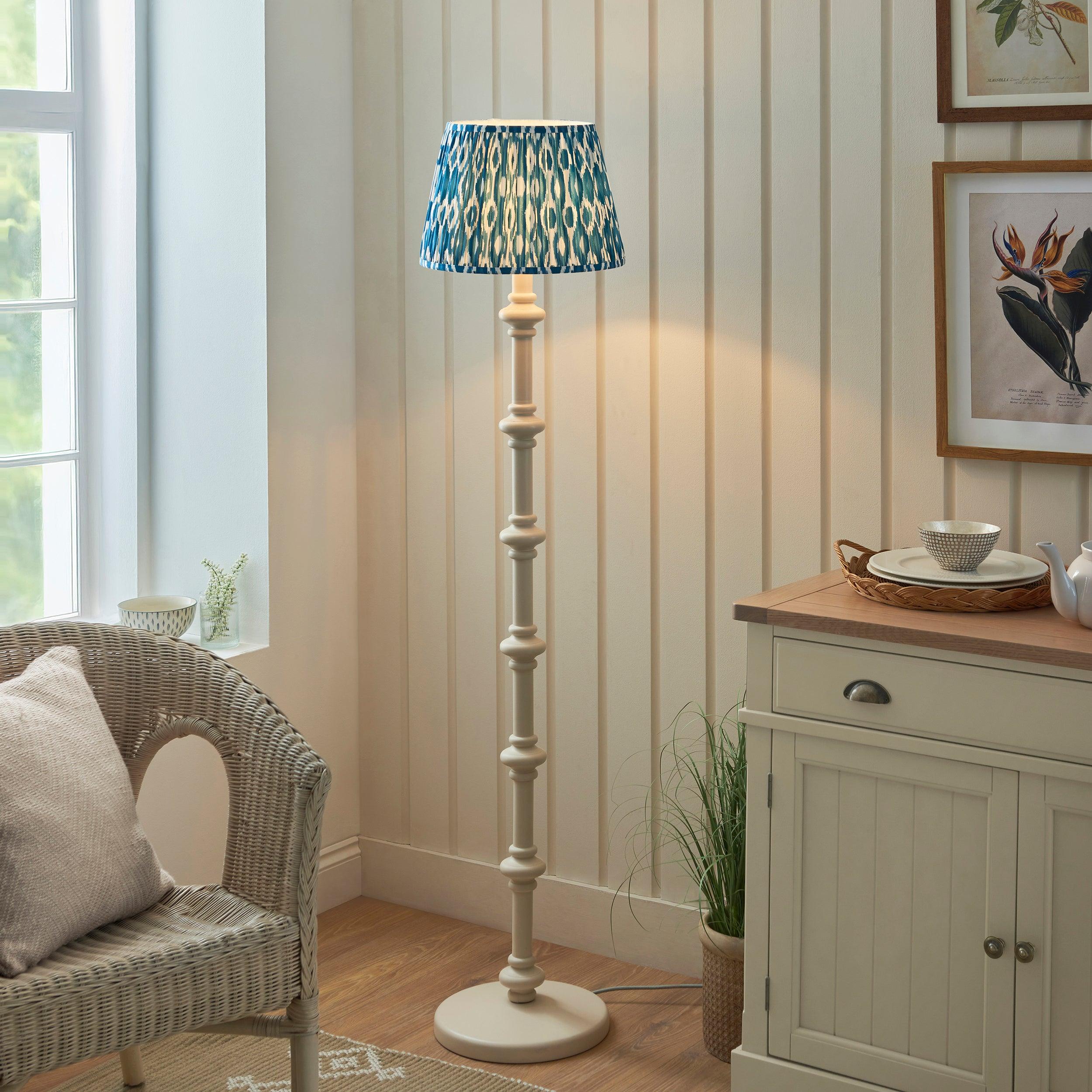 Carnaby White Floor Lamp & Ikat 35cm Marlin Blue Shade